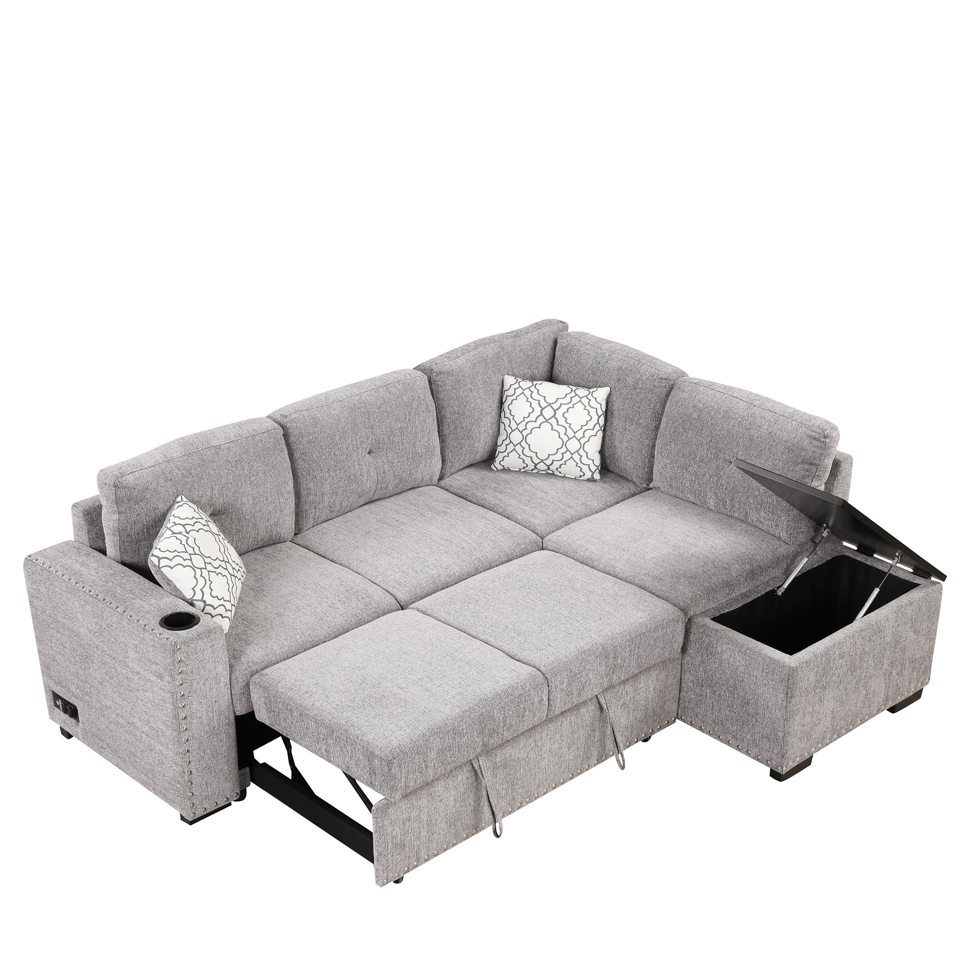 Sofa Bed L-Shaped Corner Sofa, Light Gray