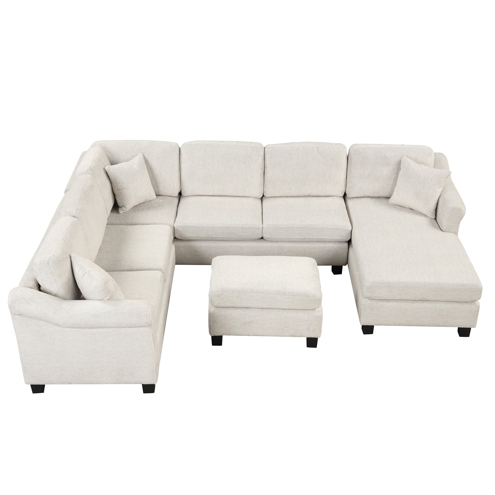 122.1" *91.3"  4pcs Sectional Sofa with Ottoman with Right Side Chaise velvet fabric White