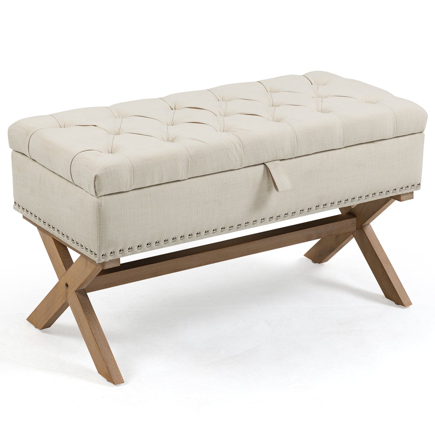 35 Inch Storage Ottoman, Button-Tufted Ottoman Linen Storage Bench, Ottoman with Storage