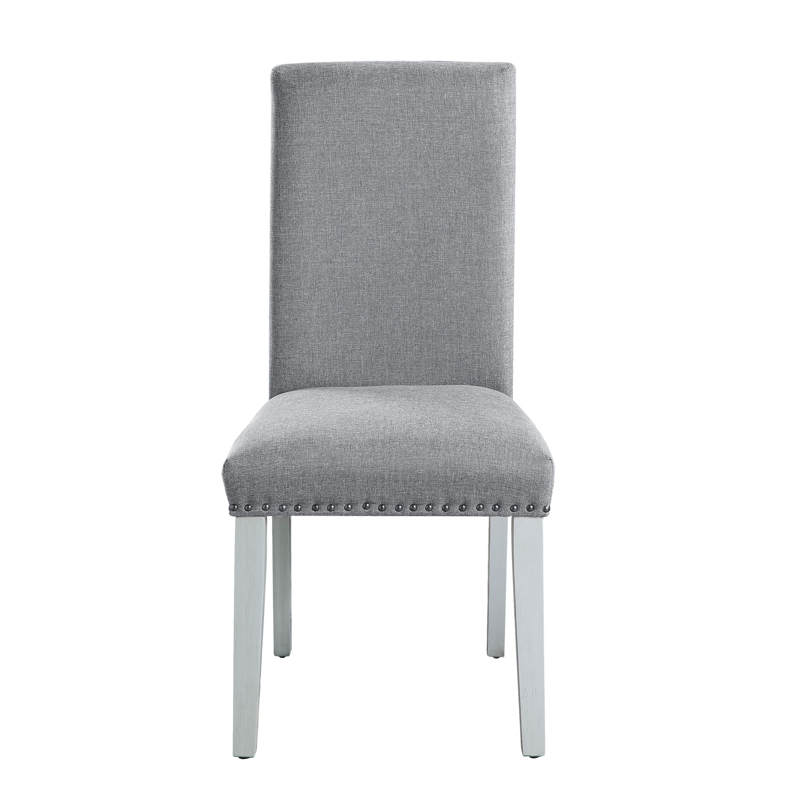 ACME Lanton SIDE CHAIR (SET-2) Gray Linen & Antique White Finish DN01452