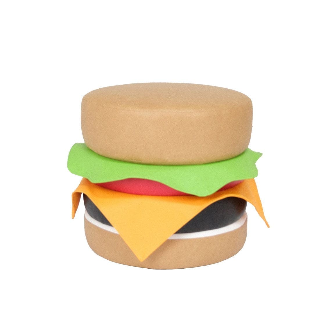 Multi Color Faux Leather Cheeseburger Ottoman, Modern Round Ottoman for Living Room, Bedroom and Apartment with Solid Wood Frame