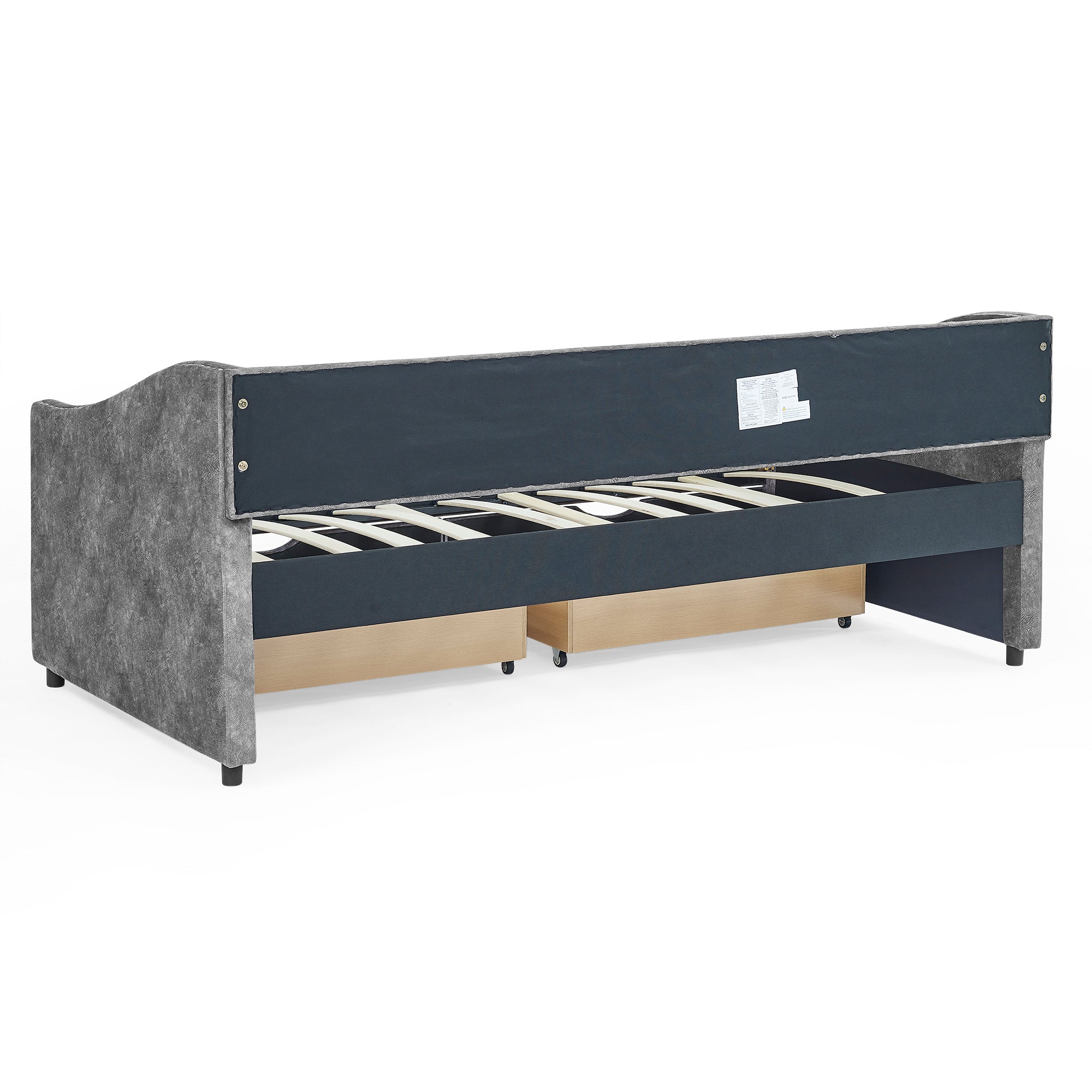 Twin Size Daybed with Drawers Upholstered Tufted Sofa Bed, with Button on Back and Copper Nail on Waved Shape Arms, Grey  (81.5''x4''x30.5'')