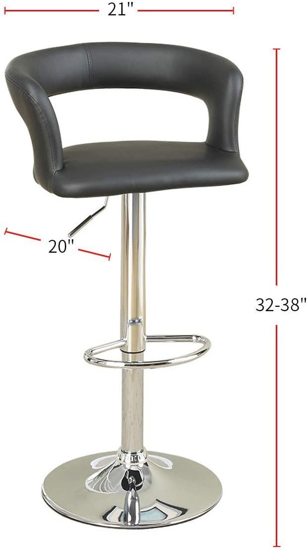 Bar Stool Counter Height Chairs Set of 2 Adjustable Height Kitchen Island Stools Black PVC / Faux Leather