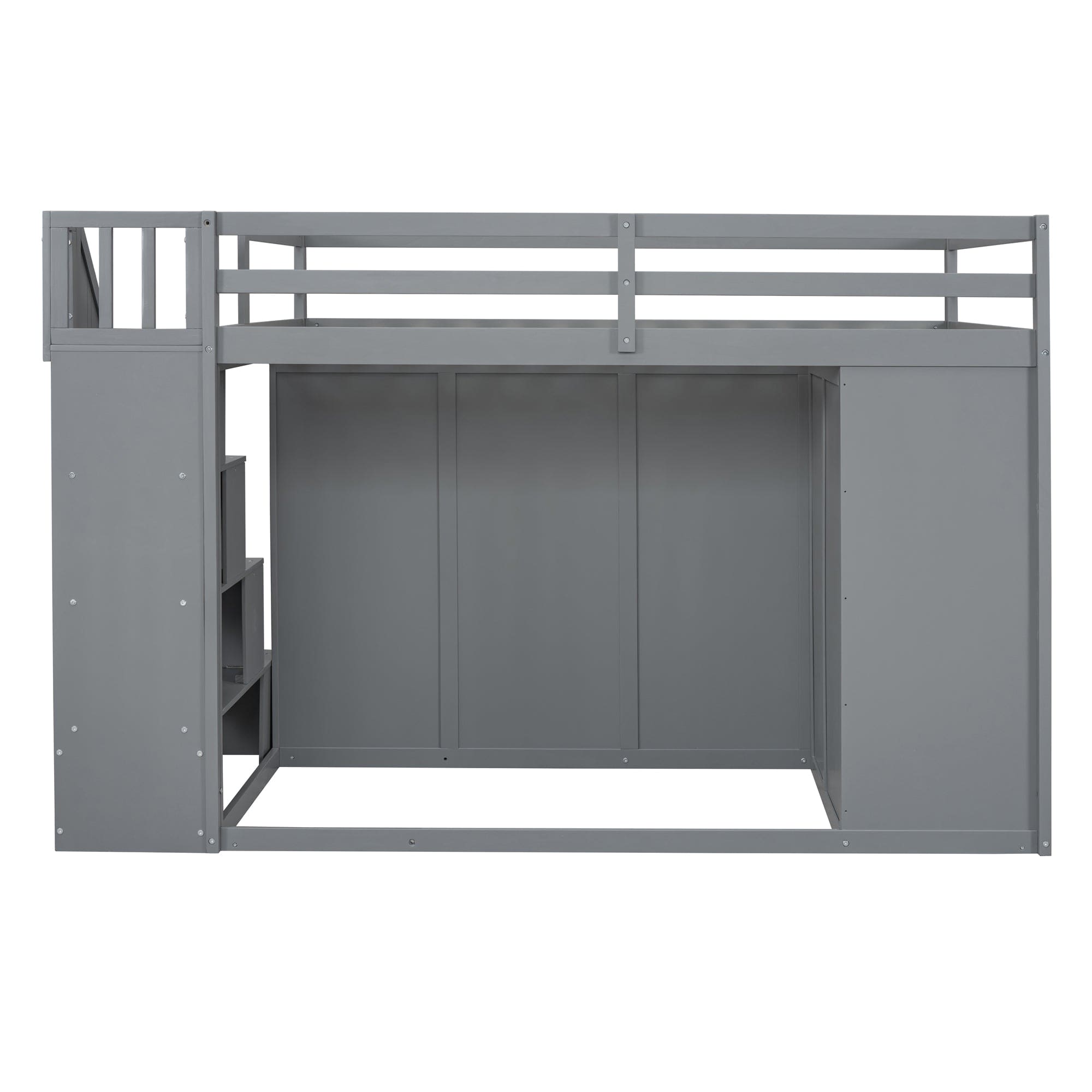 Full Size Wood Loft Bed With Built-in Wardrobes, Cabinets and Drawers, Gray