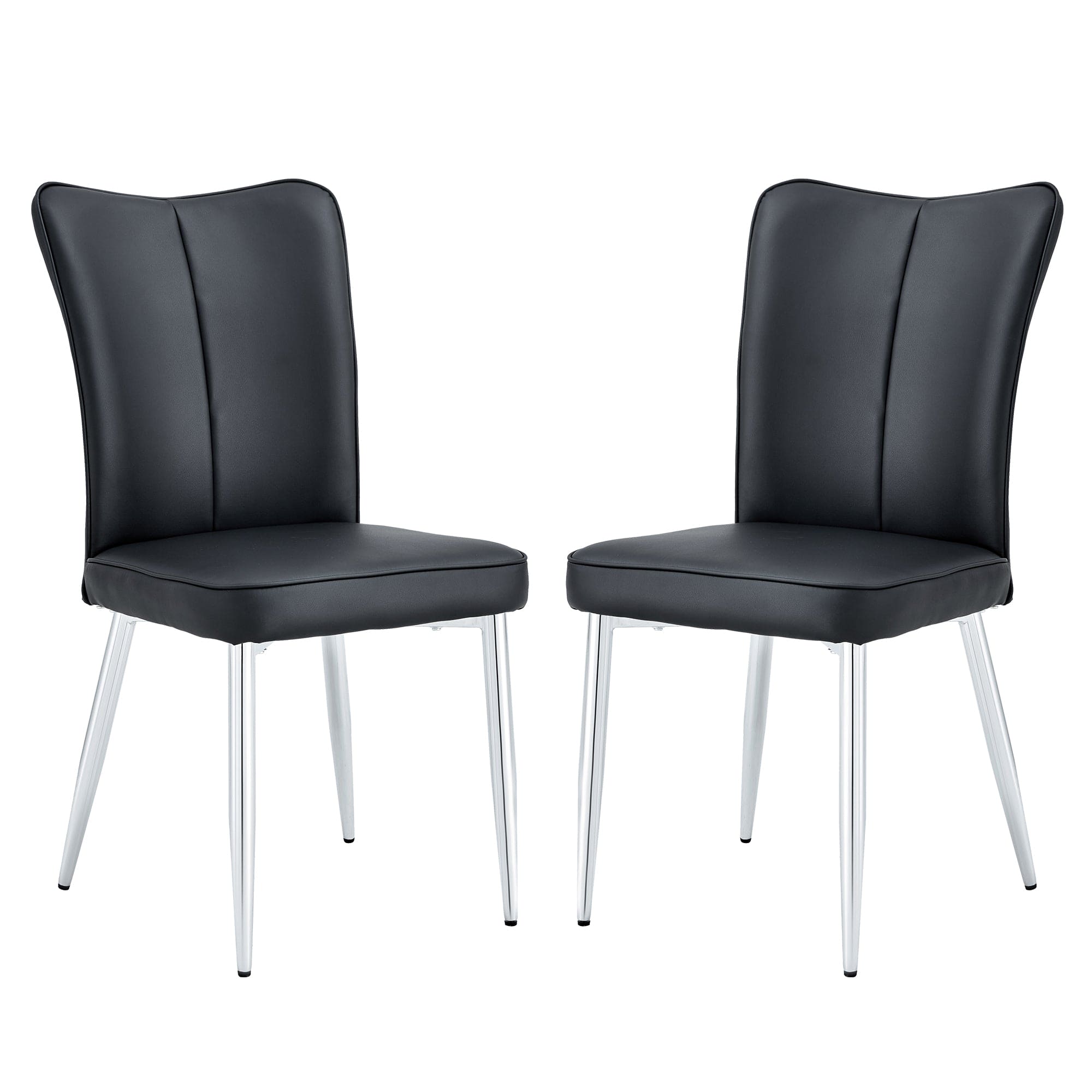 Modern minimalist dining chairs, black PU leather curved backrest and cushion, black metal semi matte chair legs, suitable for restaurants, bedrooms, and living rooms. A set of 2 chairs.008