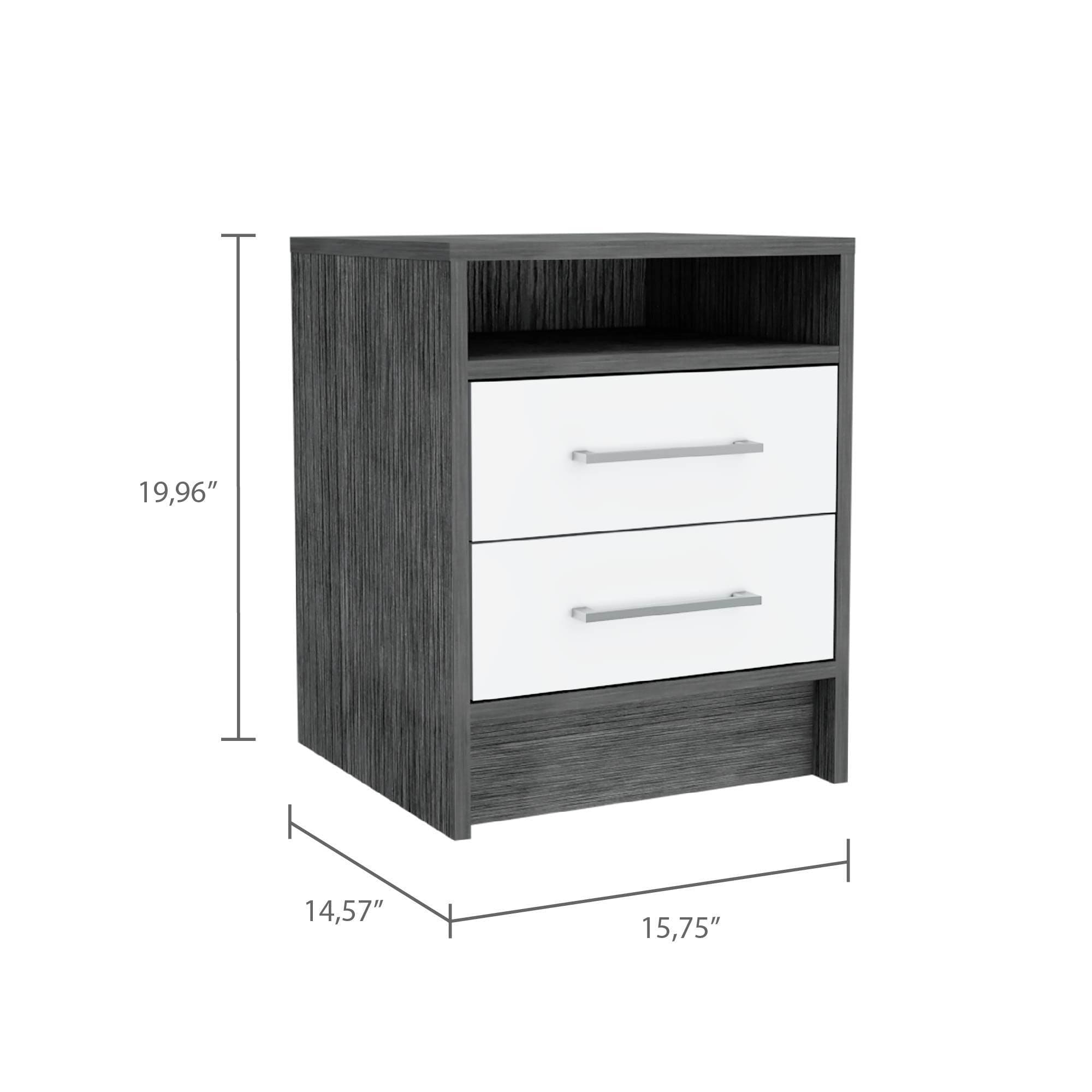 Eter Nightstand, Superior Top, Two Drawers -Smokey Oak / White