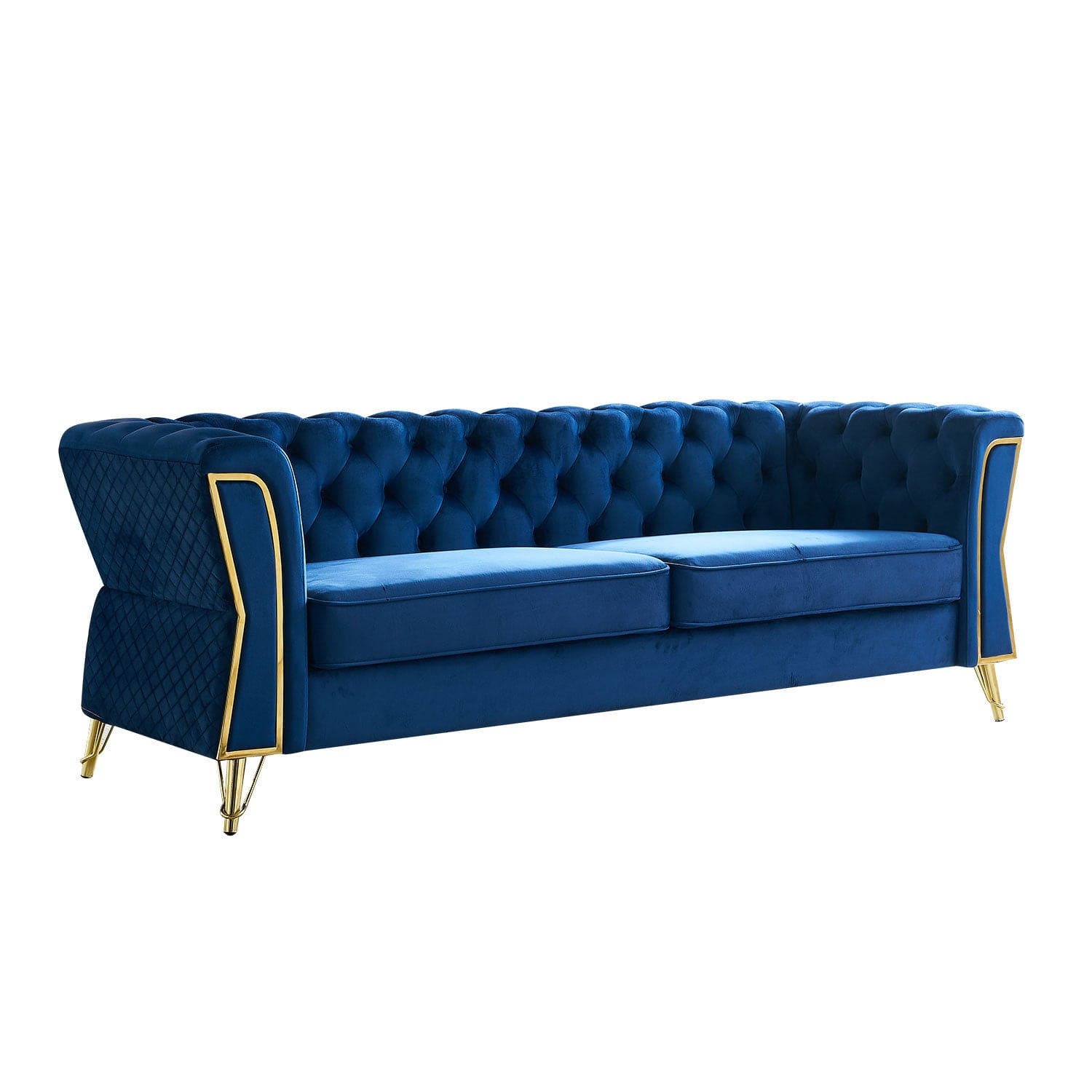 Modern Tufted Velvet Sofa 87.4 inch for Living Room Blue Color