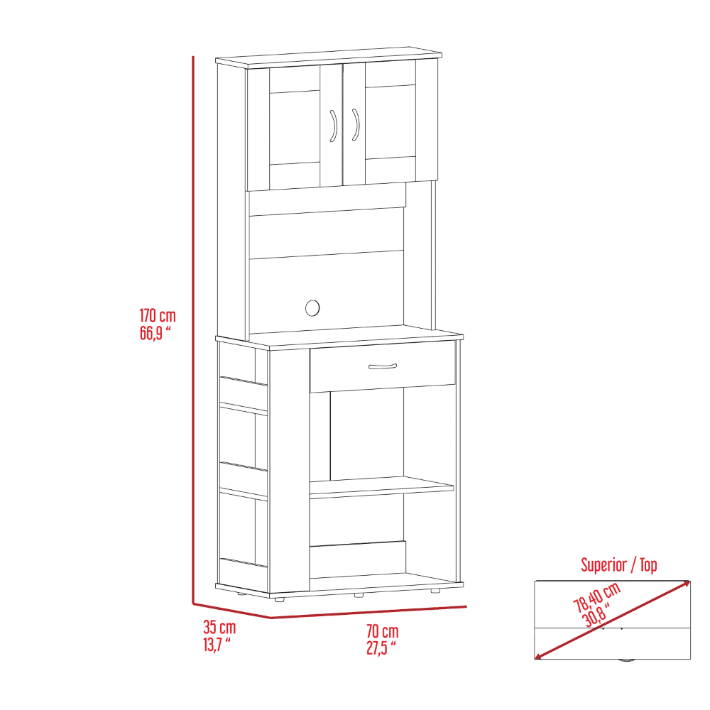 DEPOT E-SHOP Victoria Pantry Double Door Cabinet, One Drawer, Two Shelves, Three Side Shelves, White