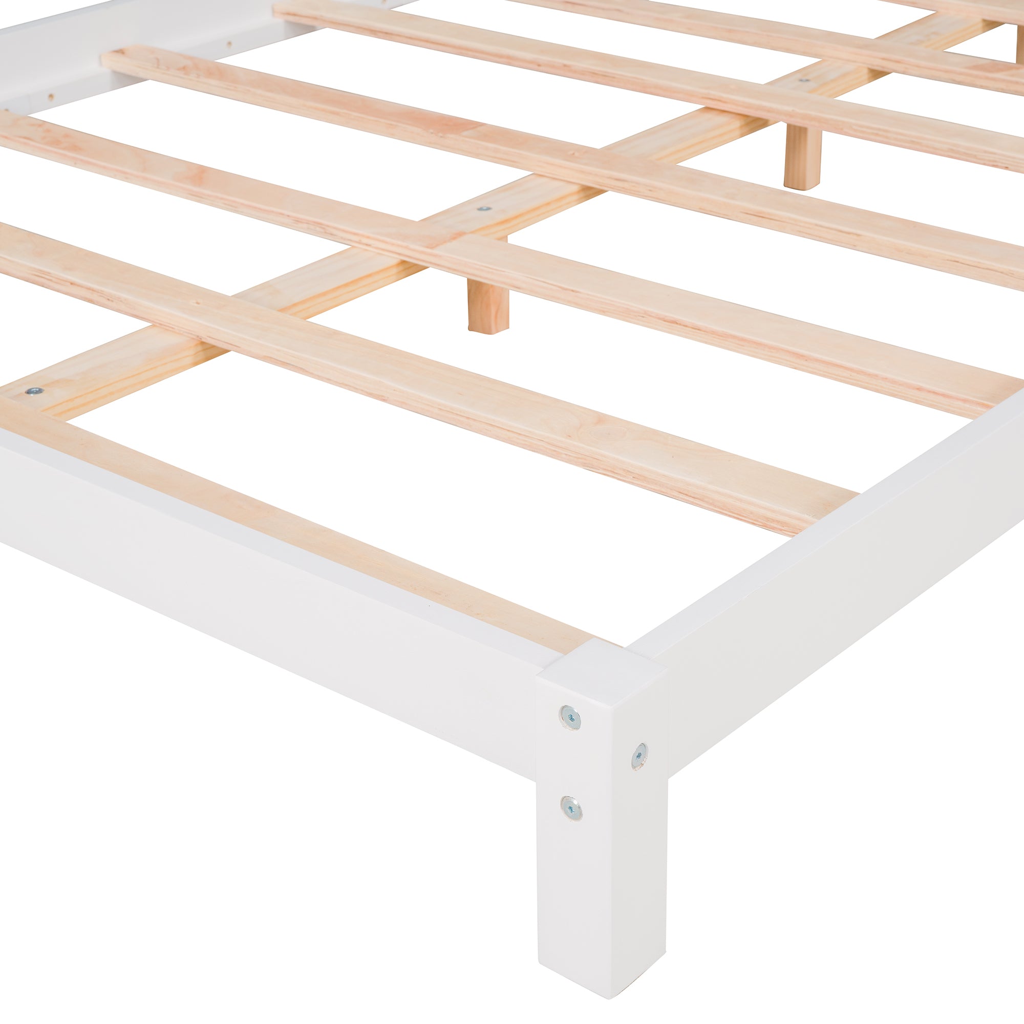 Full Size Wood Platform Bed with House-shaped Headboard  (White)