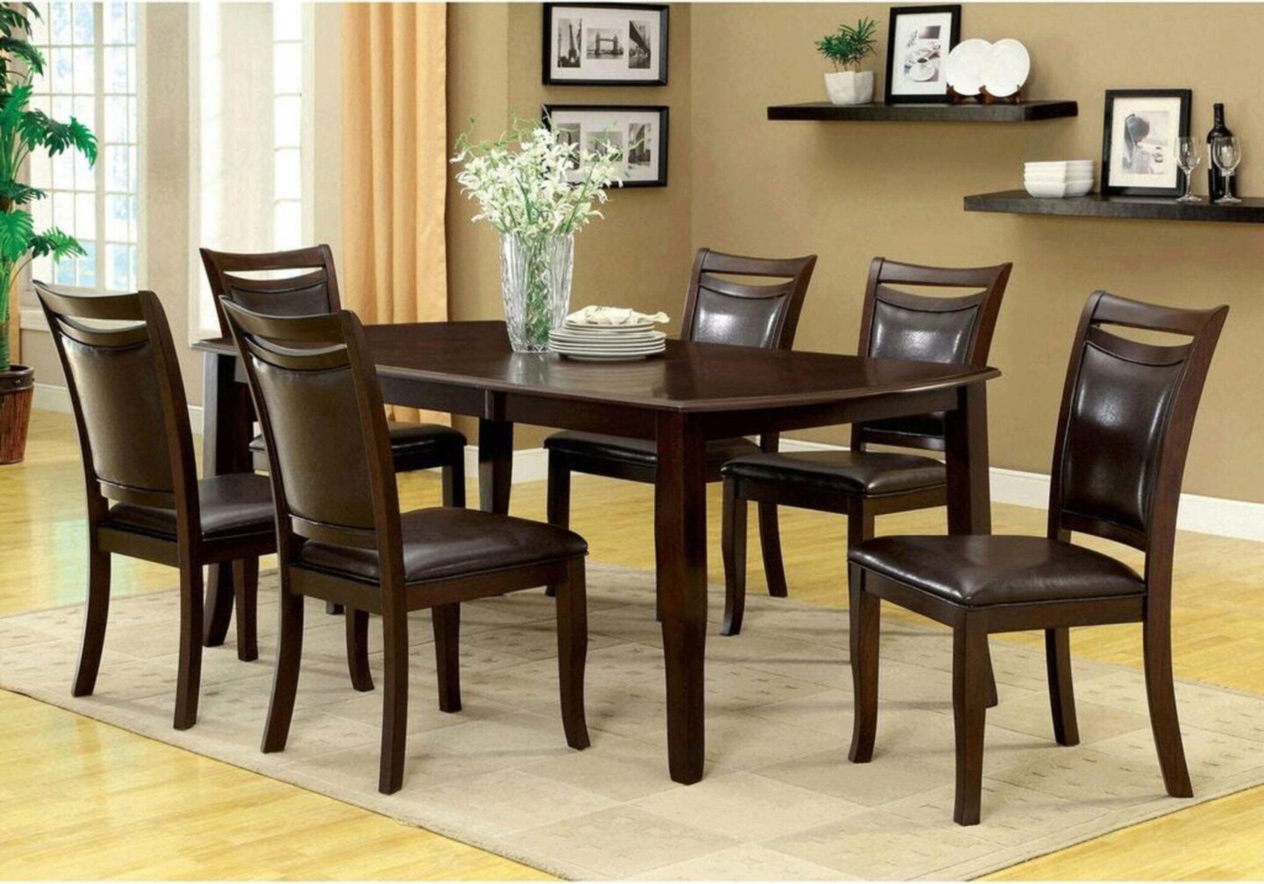 Transitional Dining Room Side Chairs Set of 2 Chairs only Dark Cherry / Espresso Padded Leatherette Seat