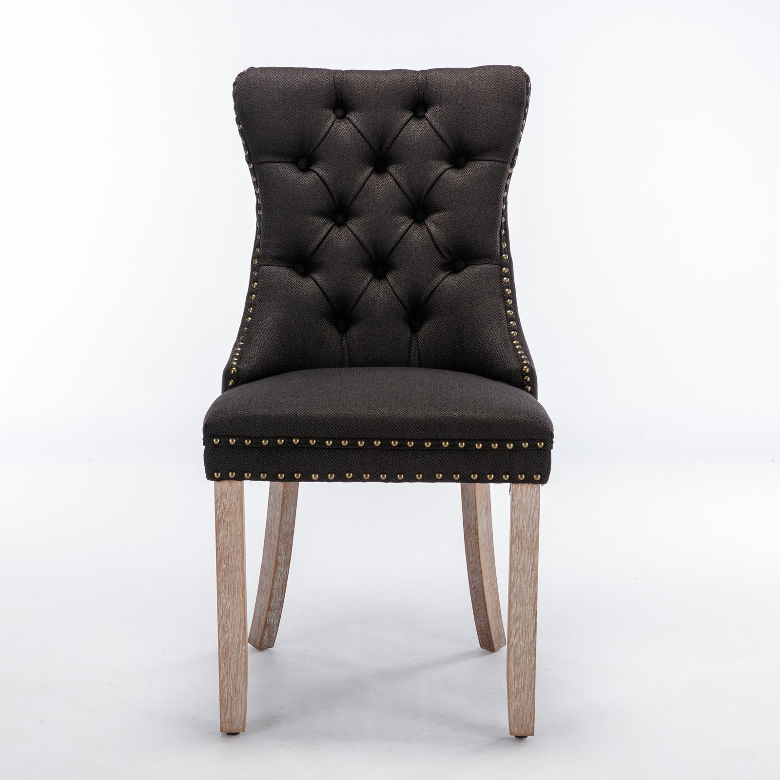 Nikki Collection Modern, High-end Tufted Solid Wood Contemporary Flax Upholstered Linen Dining Chair with Wood Legs Nailhead Trim 2-Pcs Set,Black Linen, SW6801BK