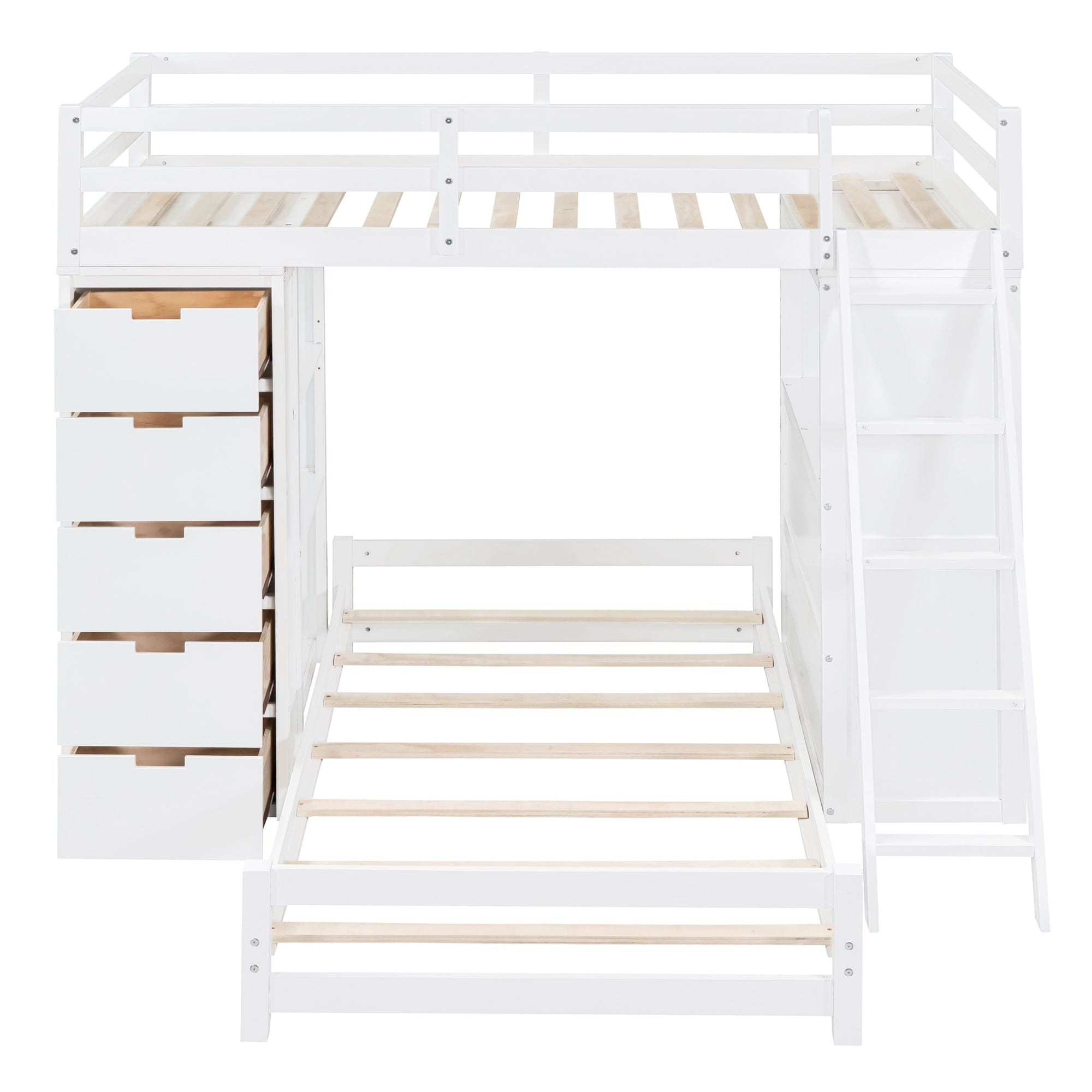 Twin over Twin Bunk Bed with LED Light and USB Ports, White