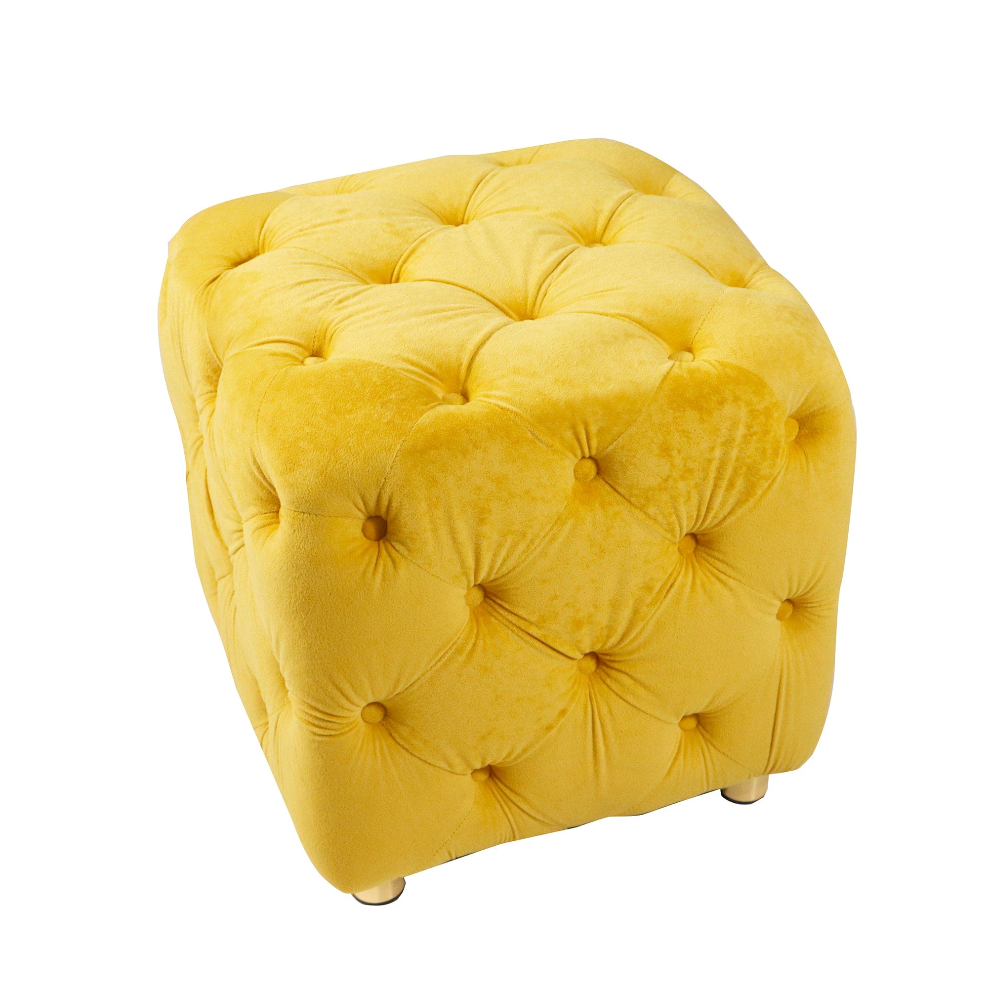 Yellow Modern Velvet Upholstered Ottoman, Exquisite Small End Table, Soft Foot Stool,Dressing Makeup Chair, Comfortable Seat for Living Room, Bedroom, Entrance