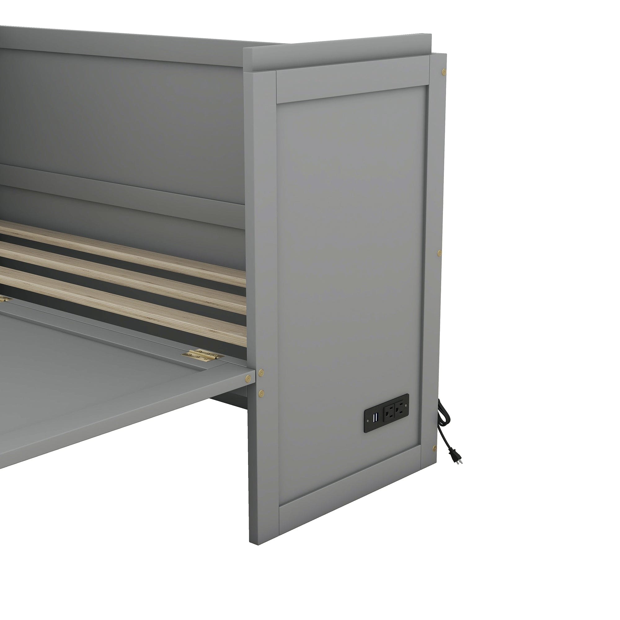 Queen Size Murphy Bed with USB Port and a Large Drawer, Gray