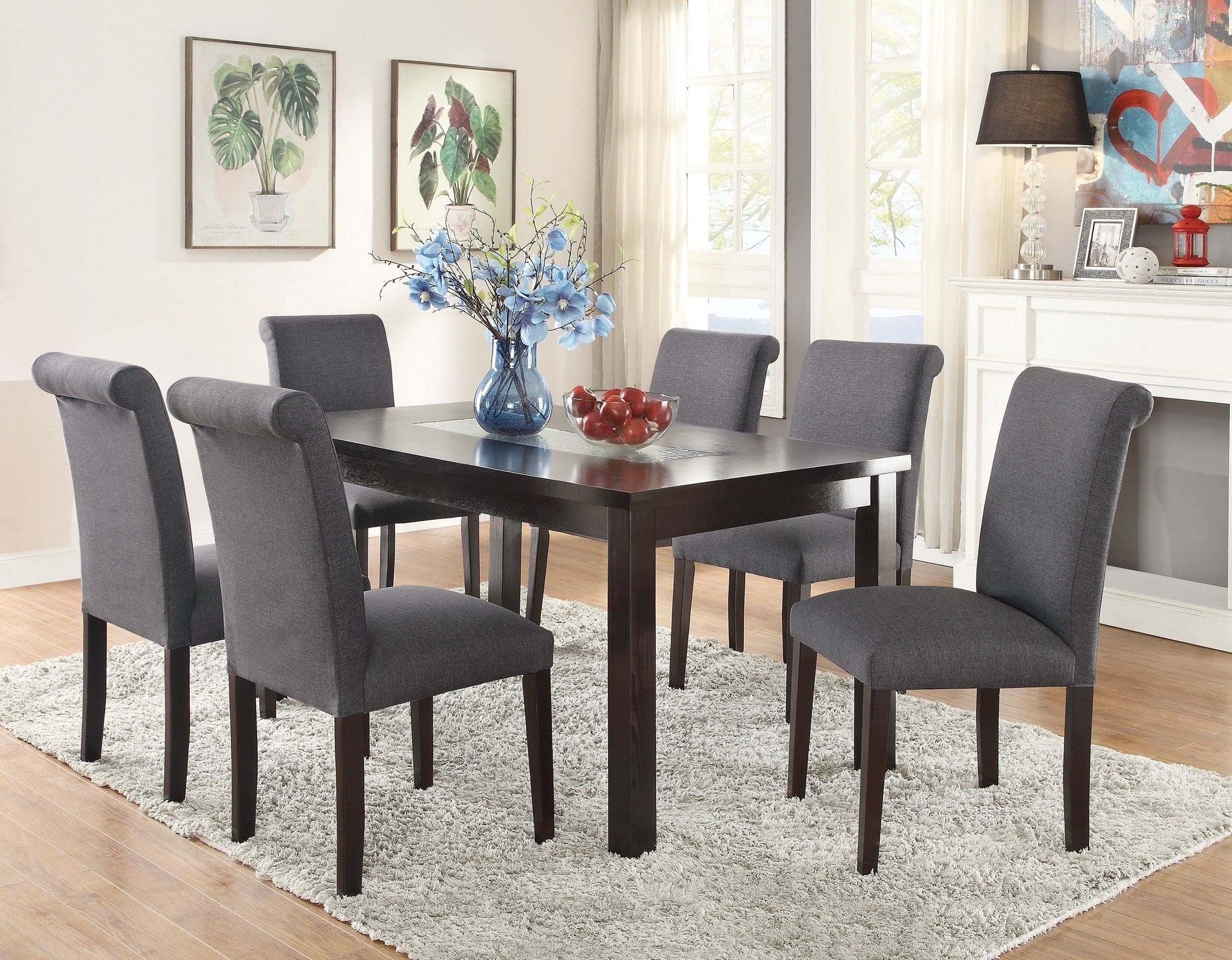 Transitional Blue Grey Polyfiber Chairs Dining Seating Set of 2 Dining chairs Plywood Birch Dining Room