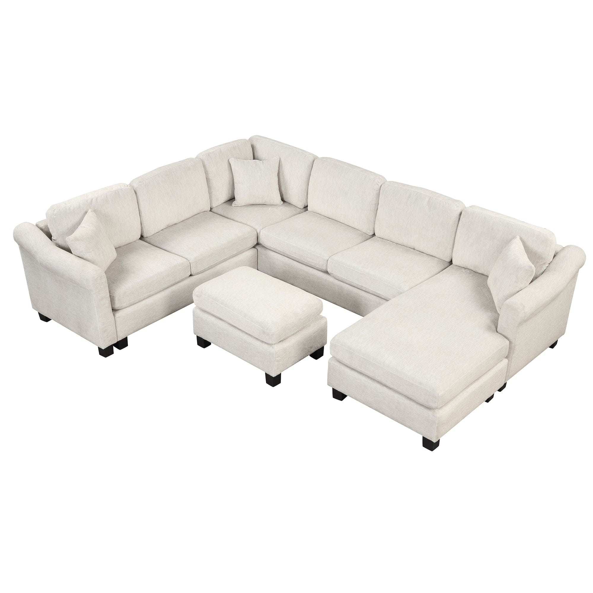 122.1" *91.3"  4pcs Sectional Sofa with Ottoman with Right Side Chaise velvet fabric White