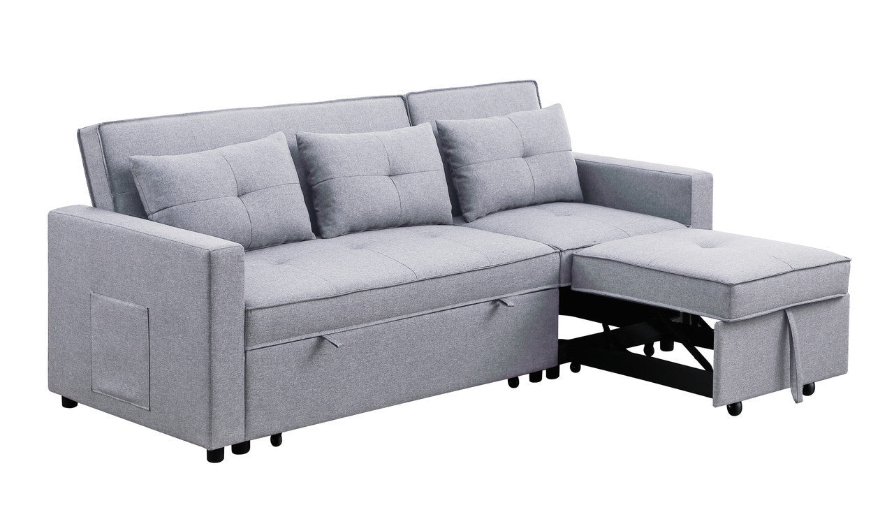 Zoey Light Gray Linen Convertible Sleeper Sofa with Side Pocket