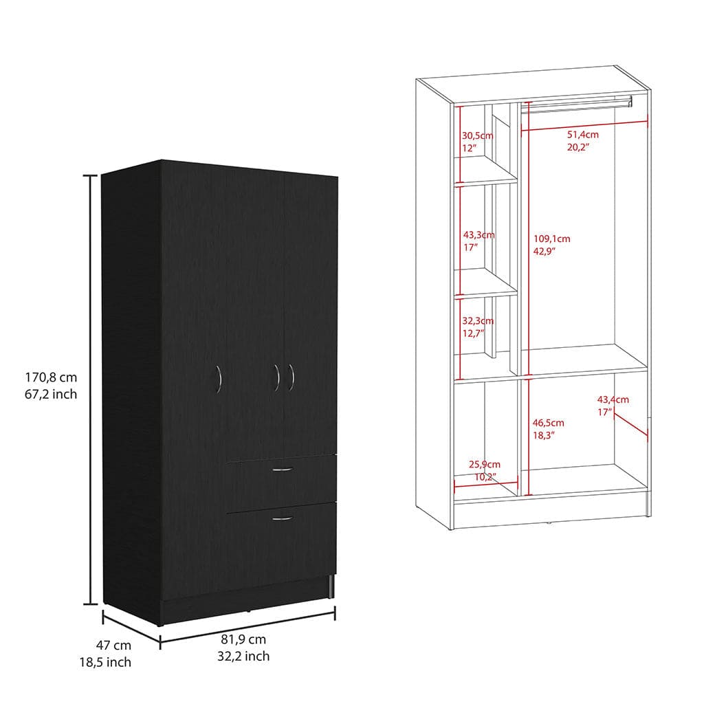 Capwell 2-Piece Bedroom Set, Armoire and Dresser, Black and Pine