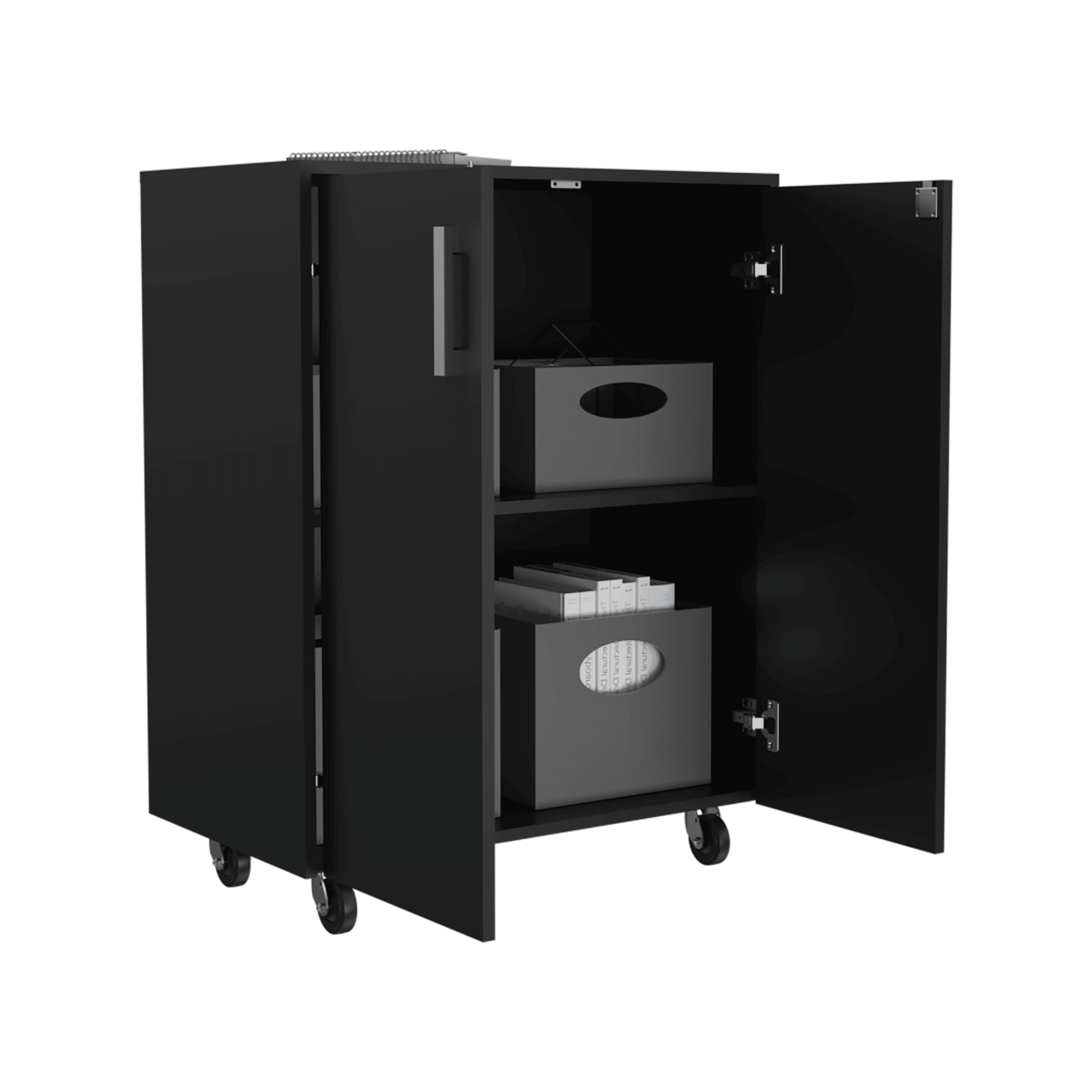 Storage Cabinet Lions, Double Door and Casters, Black Wengue Finish