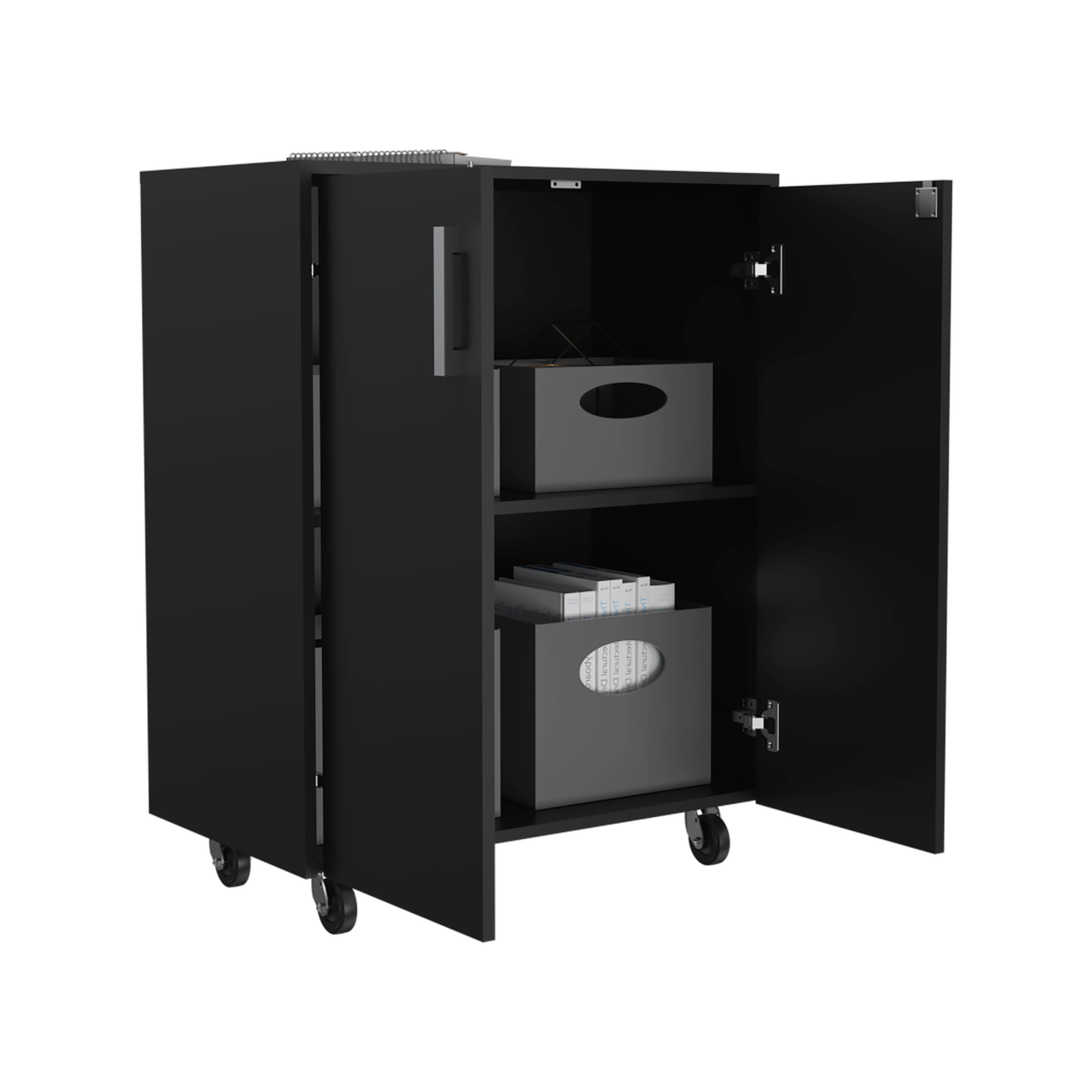 Storage Cabinet Lions, Double Door and Casters, Black Wengue Finish