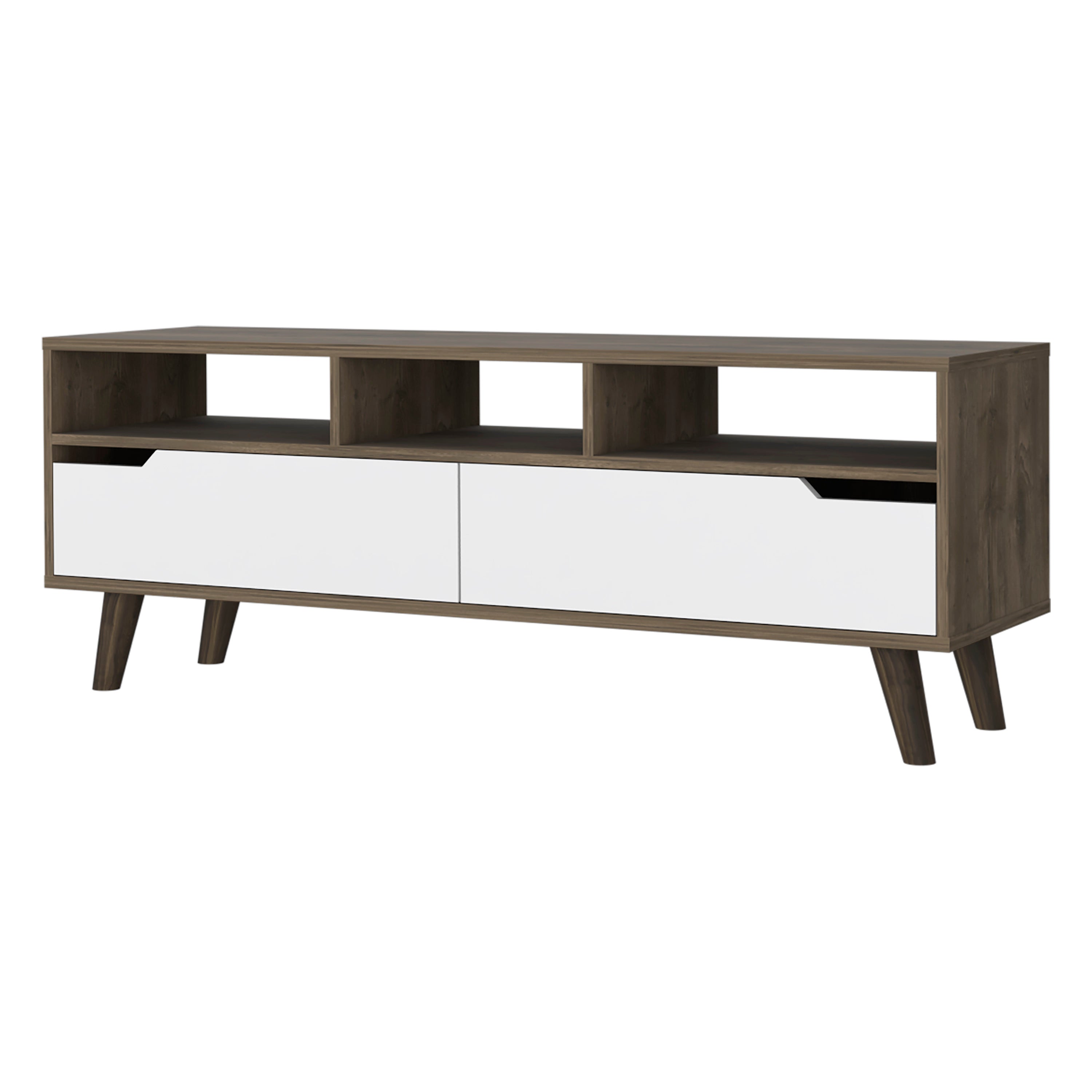 New Haven 2-Drawer 3-Shelf TV Stand Dark Walnut and White