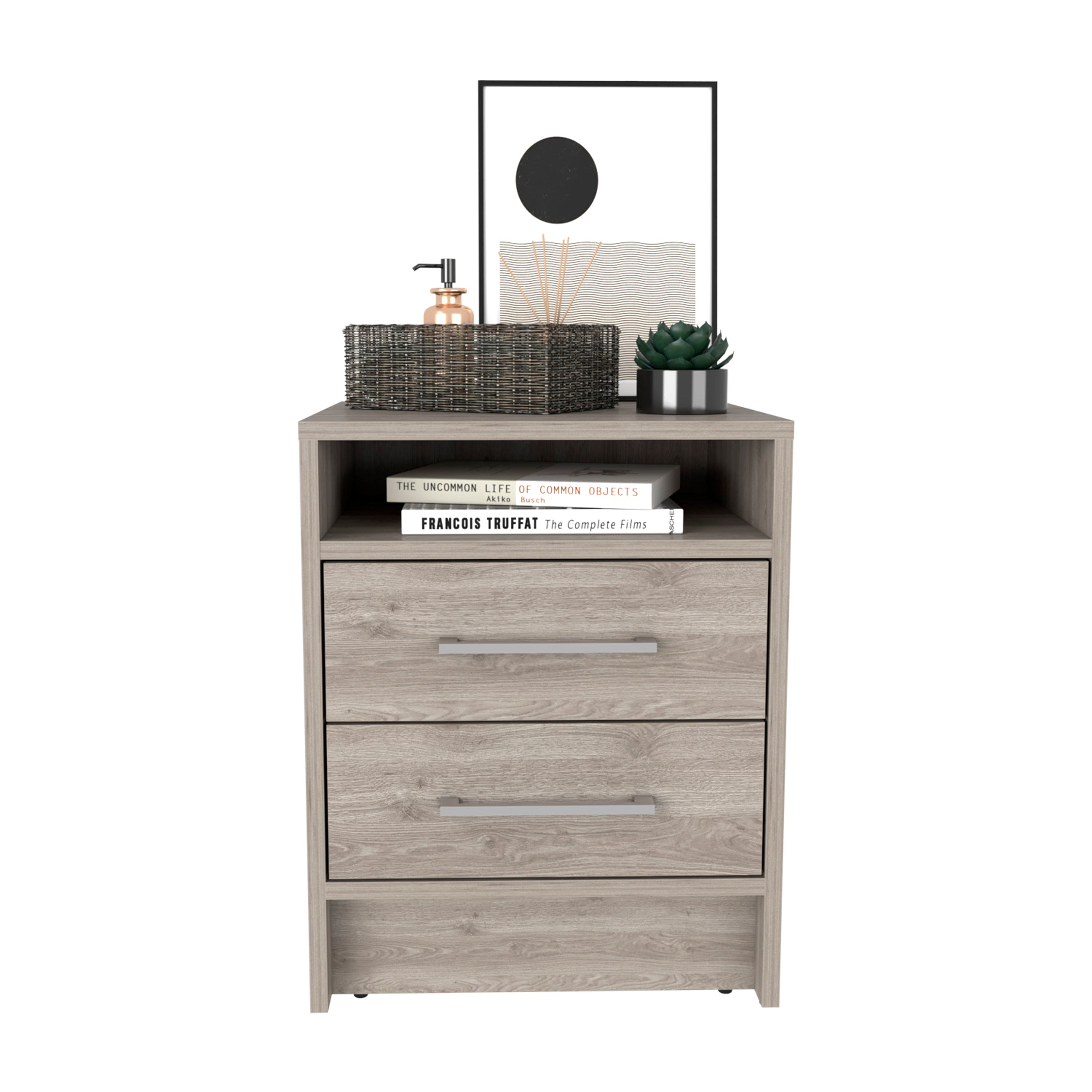 Nightstand Cartiz, Two Drawers, Light Gray Finish