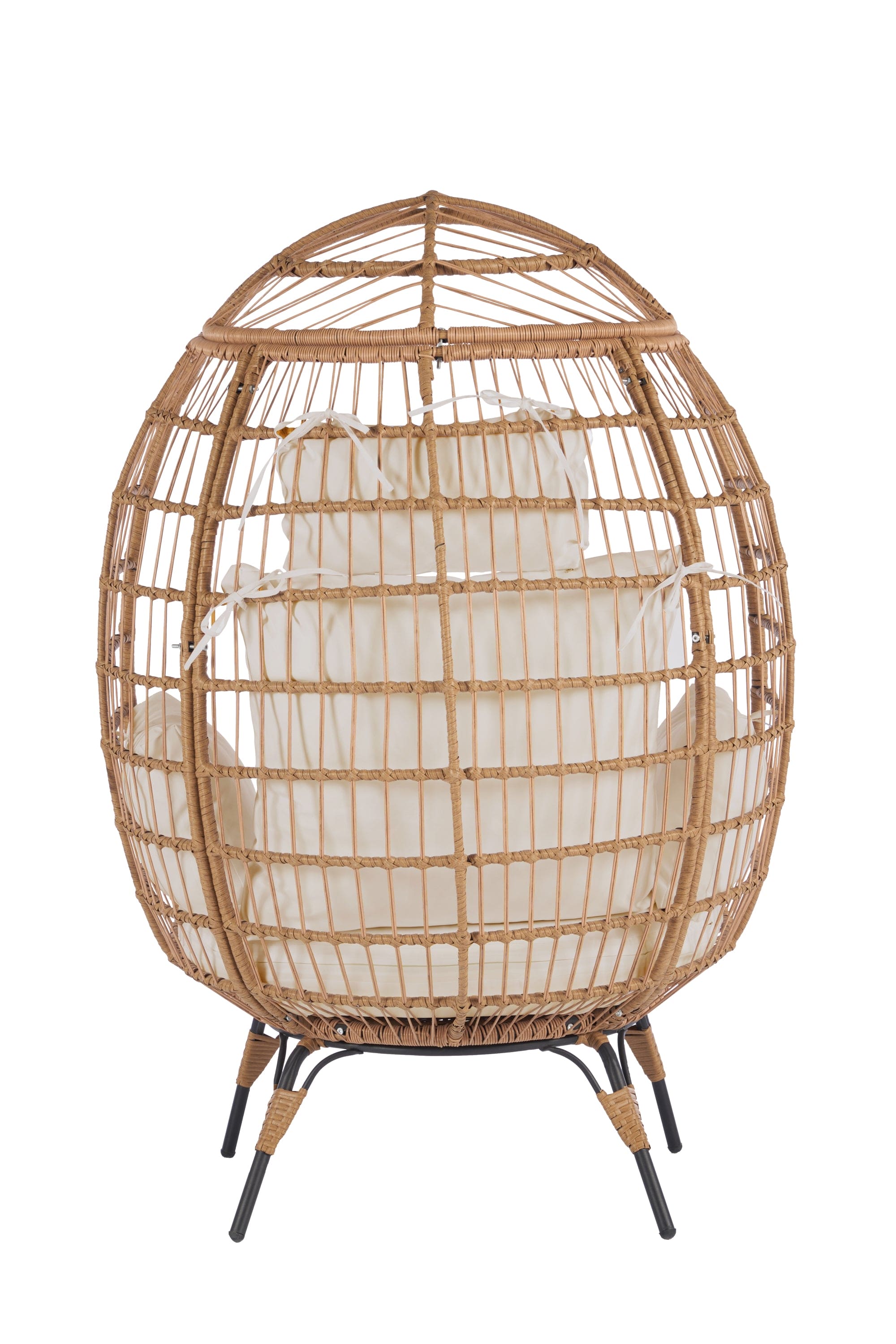 Wicker Egg Chair, Oversized Indoor Outdoor Lounger for Patio, Backyard, Living Room w/ 5 Cushions, Steel Frame, 440lb Capacity - Beige