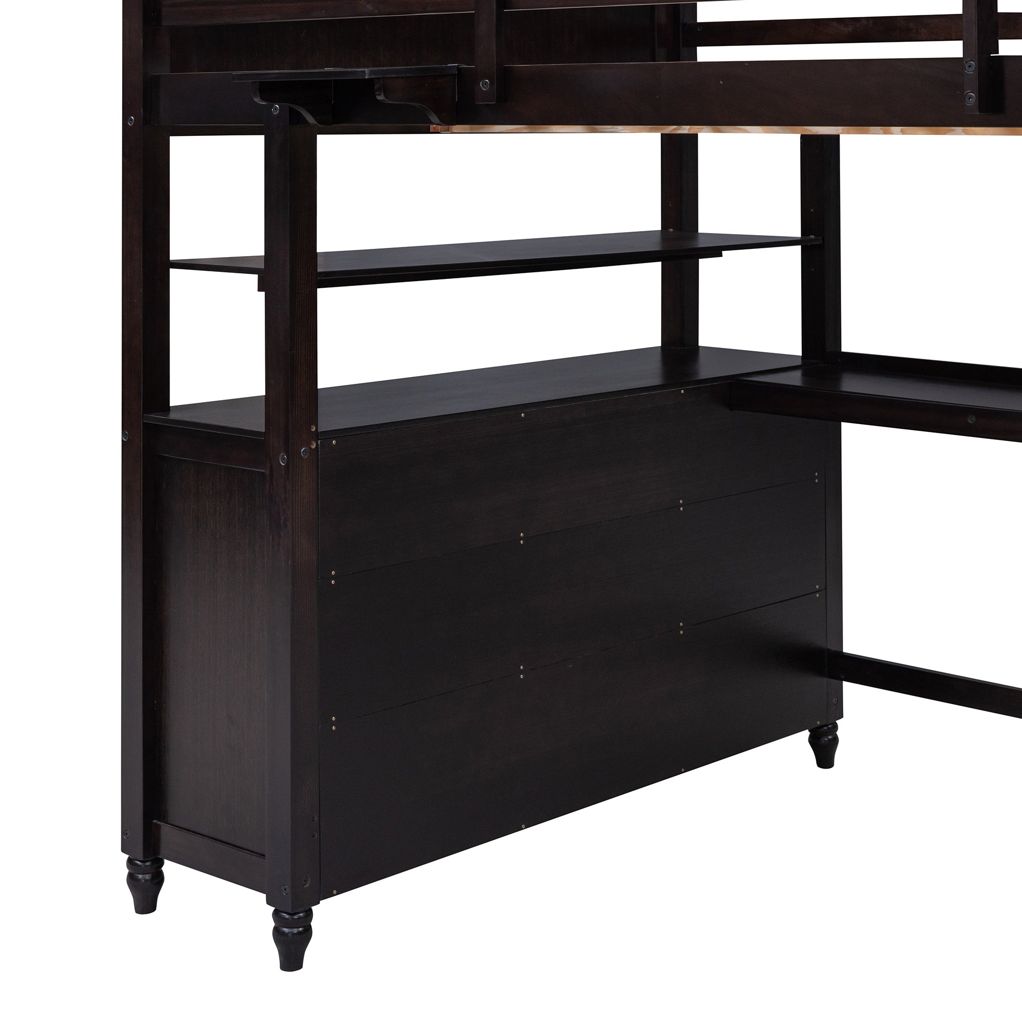 Full size Loft Bed with Drawers and Desk, Wooden Loft Bed with Shelves - Espresso(OLD SKU:LT001529AAP)