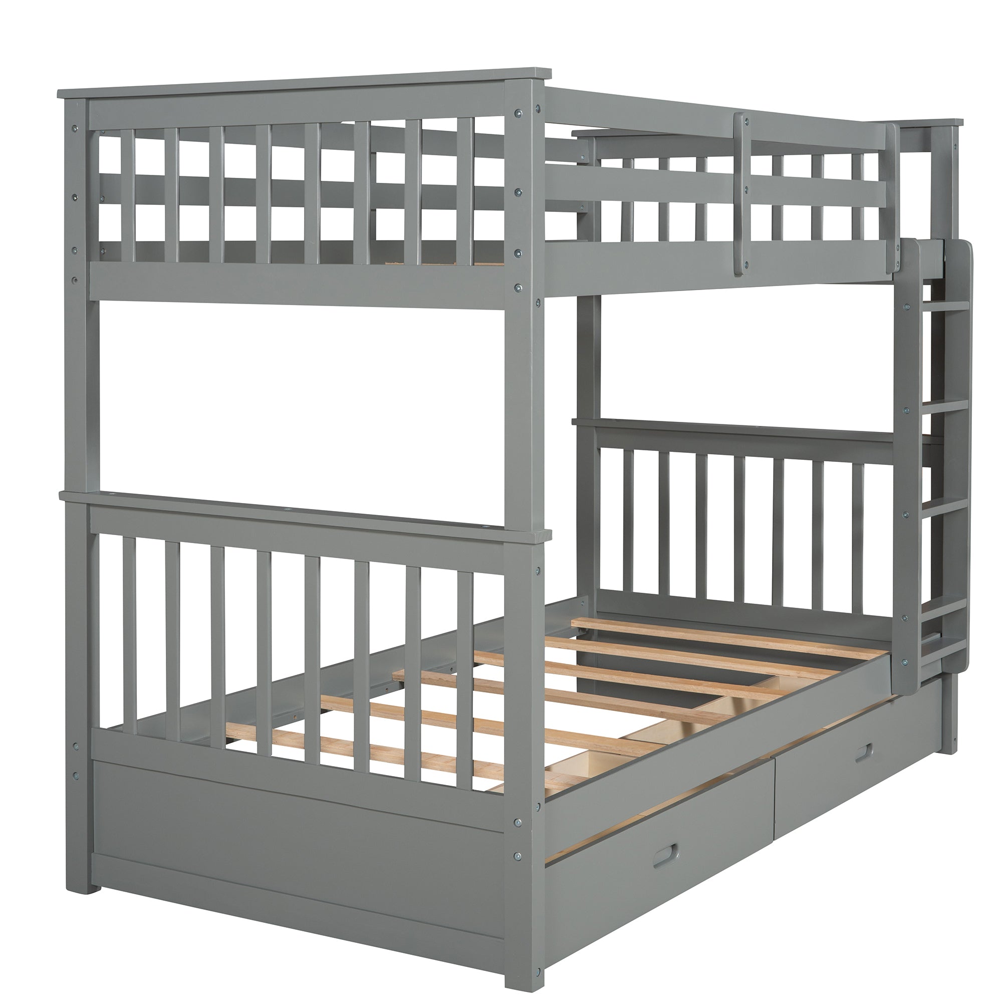 Twin-Over-Twin Bunk Bed with Ladders and Two Storage Drawers (Gray)(LT000265AAE)