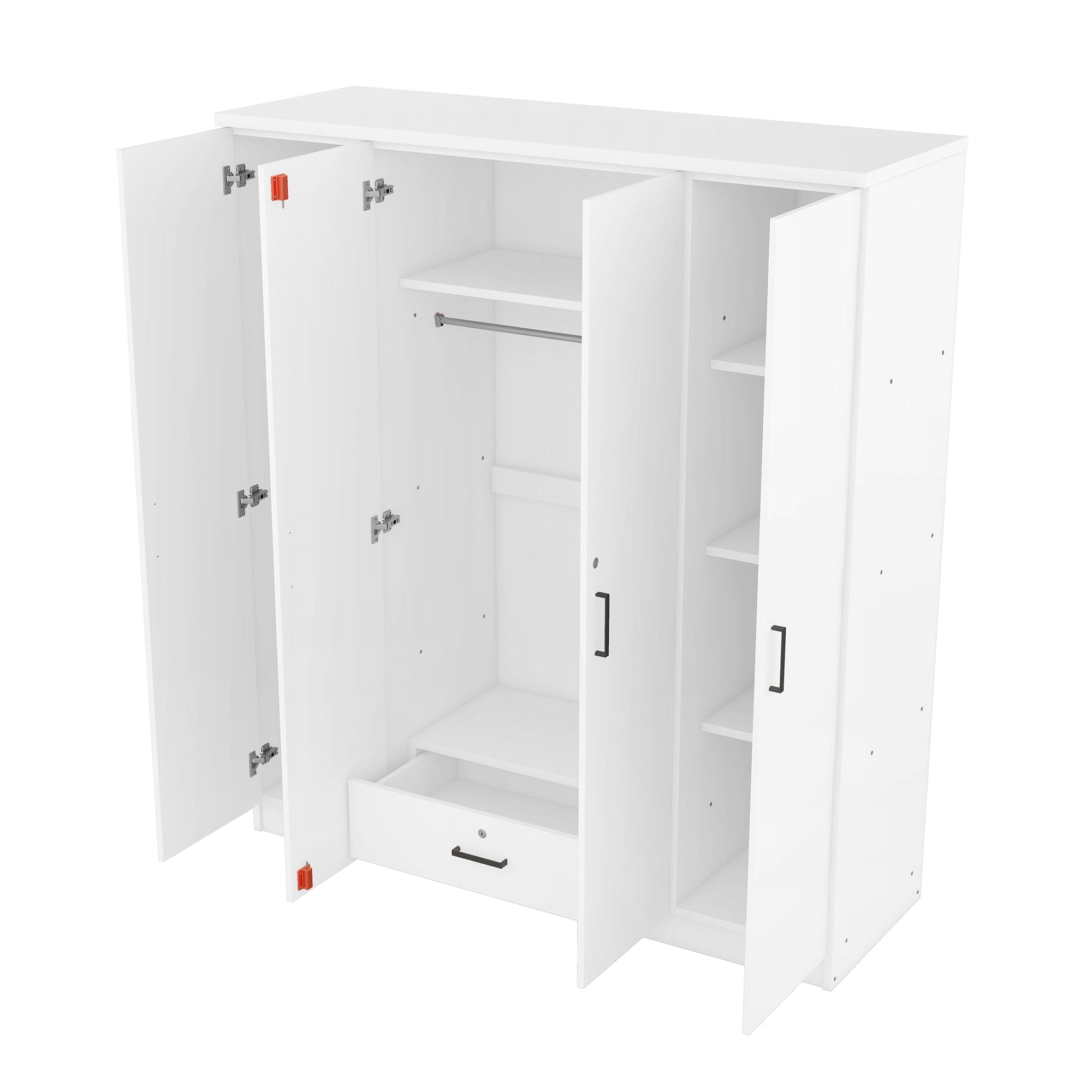 4-Door Wardrobe with 1 Drawer, White