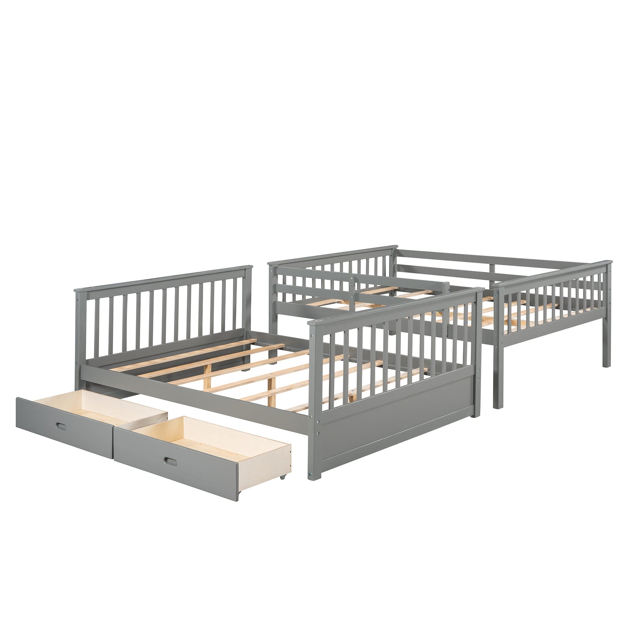 Full-Over-Full Bunk Bed with Ladders and Two Storage Drawers (Gray)(OLD SKU:LT000365AAE)