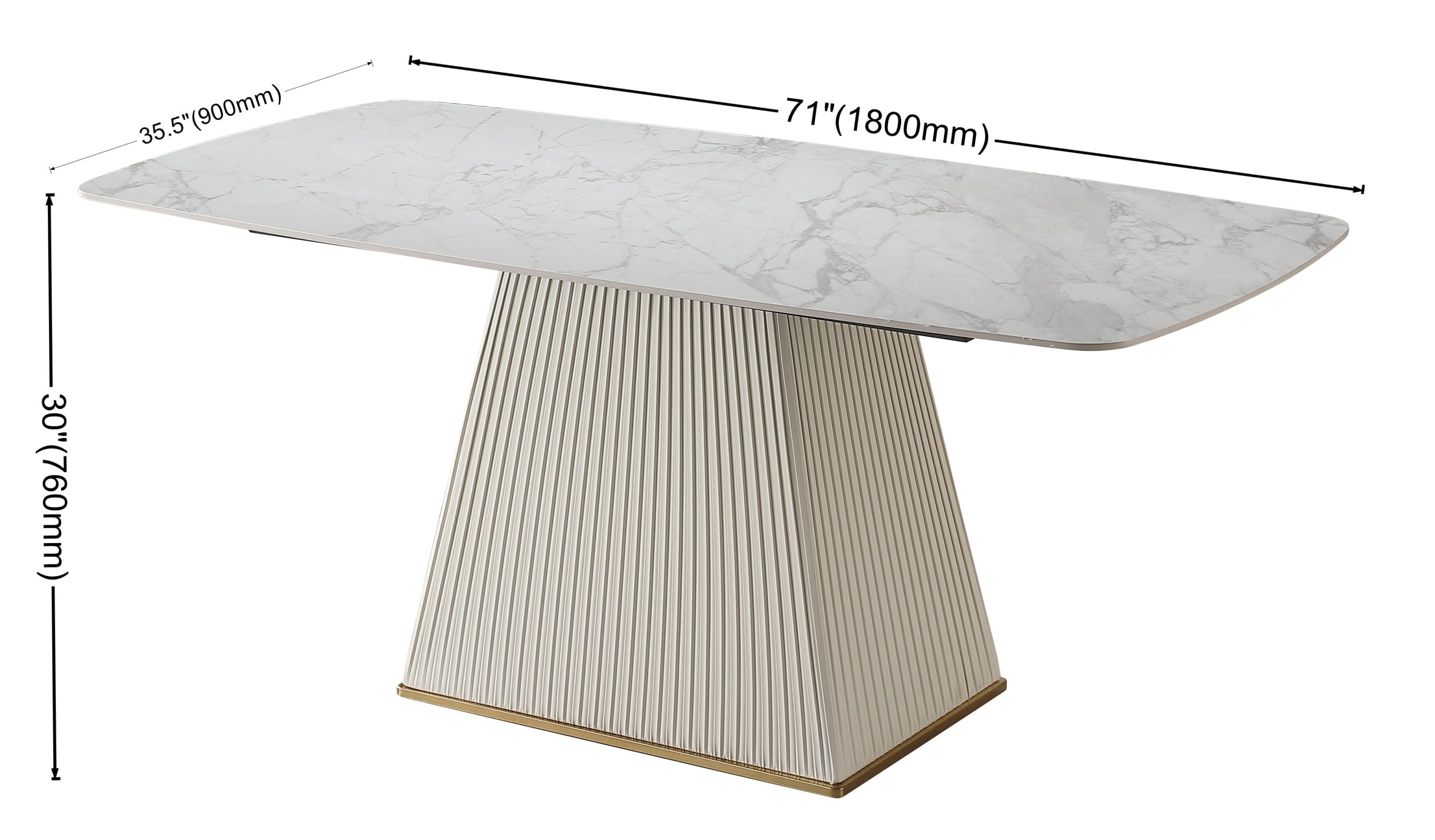 71-Inch Stone DiningTable with Carrara White color and Striped Pedestal Base