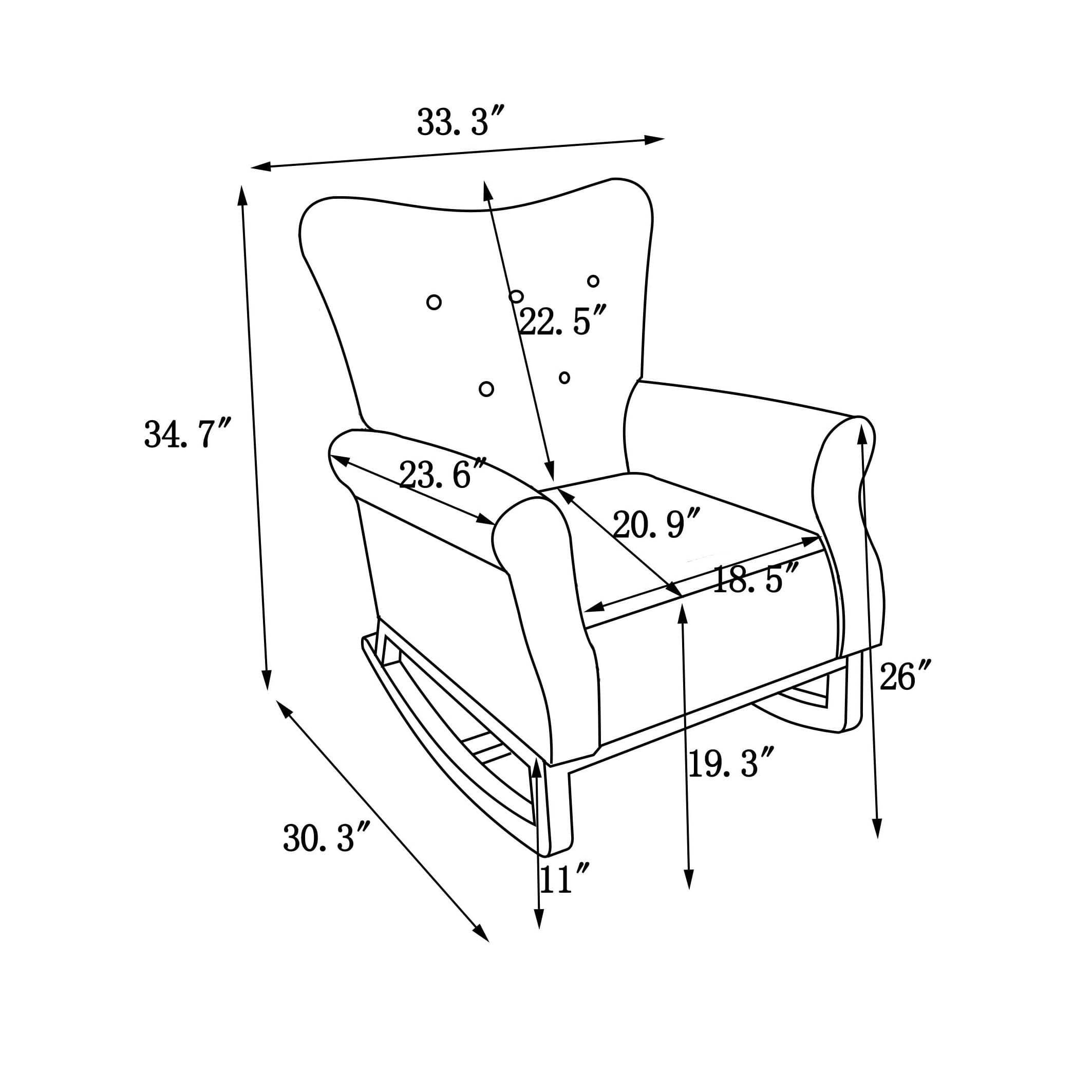 Mid Century Fabric Rocker Chair with Wood Legs and velvet for Livingroom Bedroom