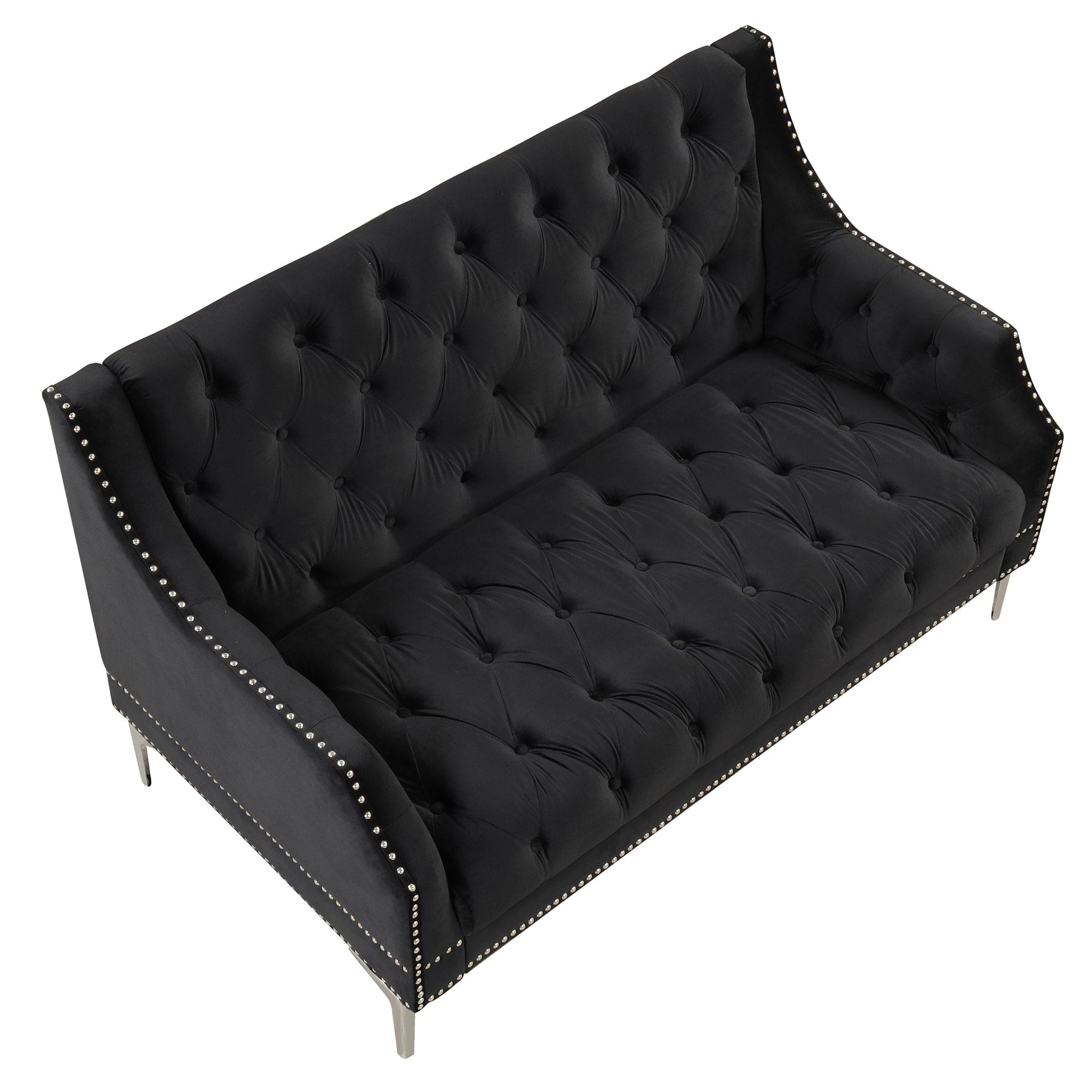 78" Modern Sofa Dutch Plush Upholstered Sofa with Metal Legs, Button Tufted Back Black