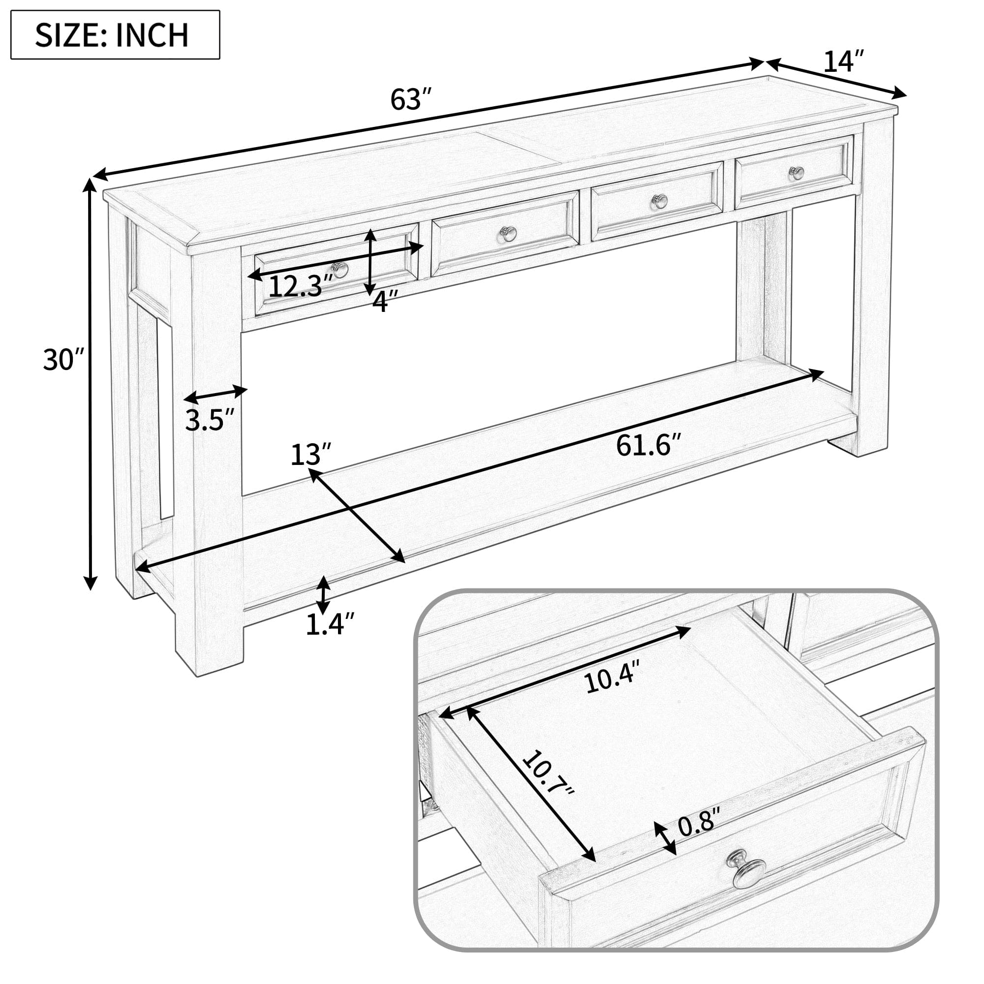 TREXM Console Table/Sofa Table with Storage Drawers and Bottom Shelf for Entryway Hallway (Navy)