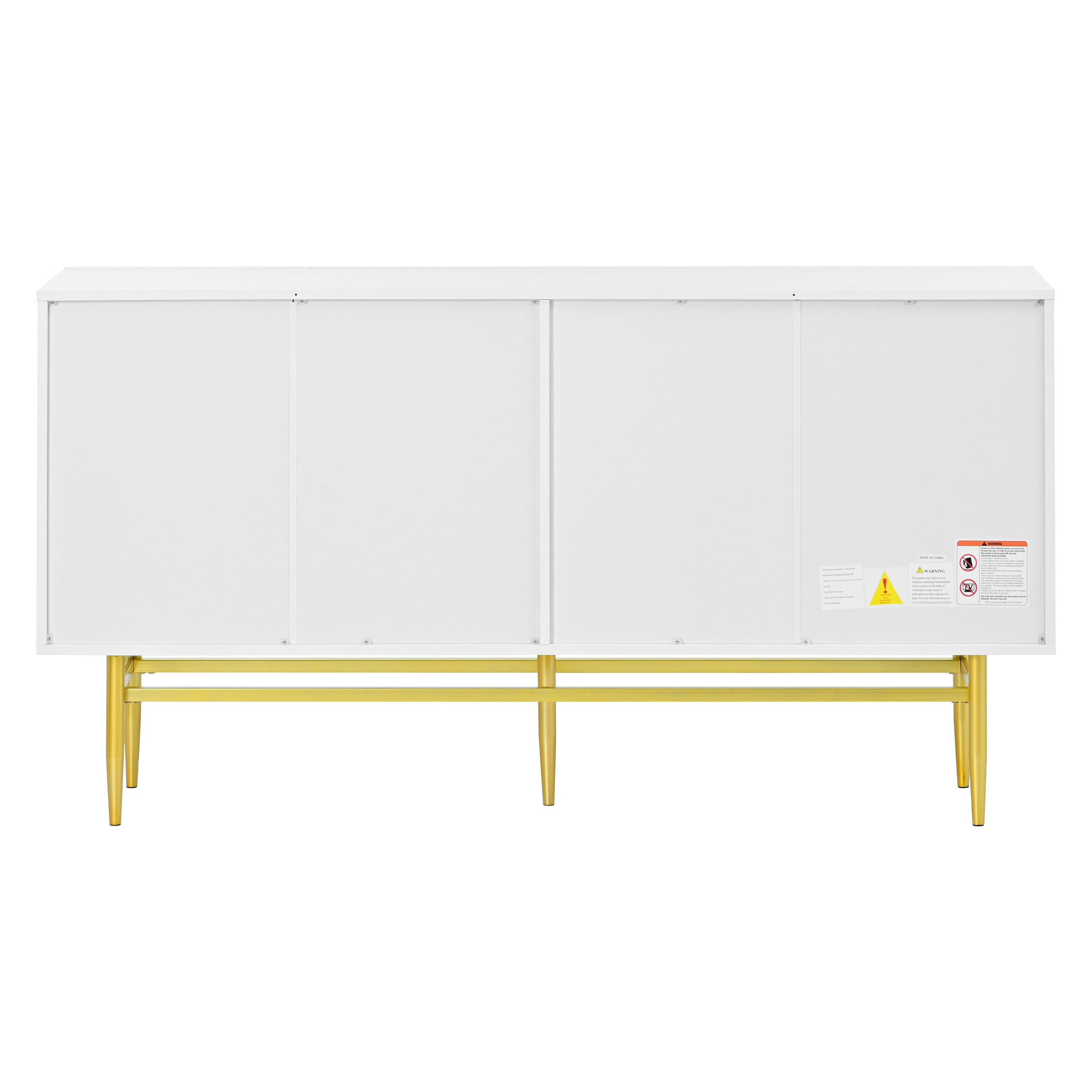 TREXM Modern Elegant 4-door Sideboard Gold Metal Handle Buffet Cabinet for Dining Room, Living Room, Bedroom, Hallway (White)