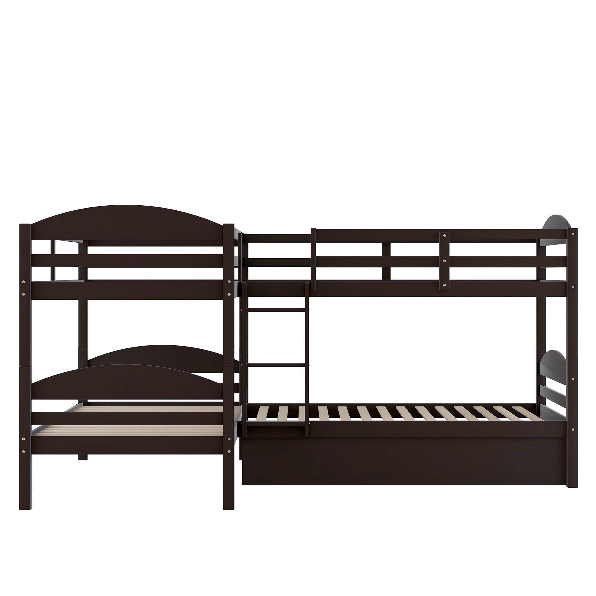 Twin L-Shaped Bunk bed with Trundle-Espresso（OLD SKU:LP000024AAP)