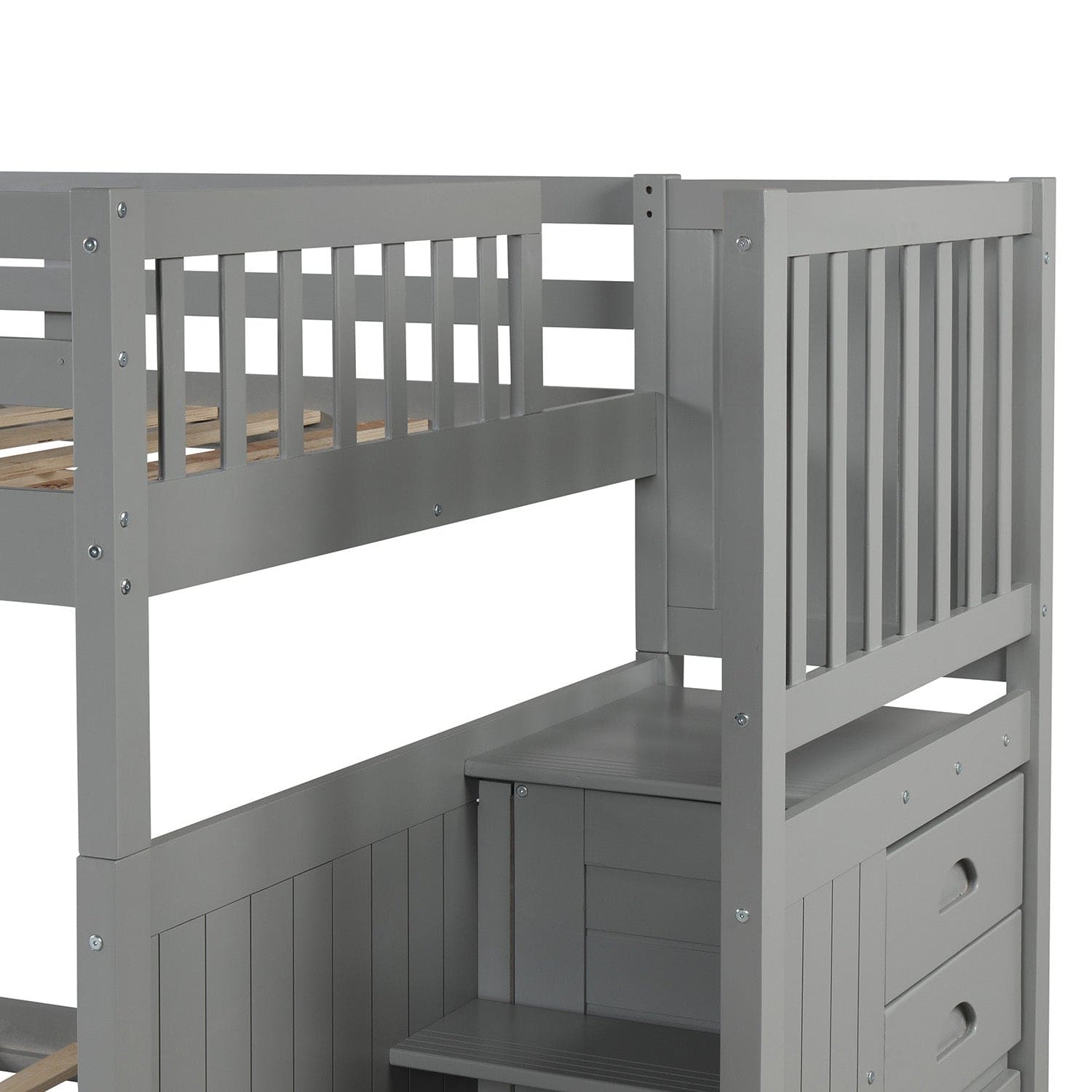 Full over Full Bunk Bed with Twin Size Trundle, Gray (old sku: LT000026AAE )