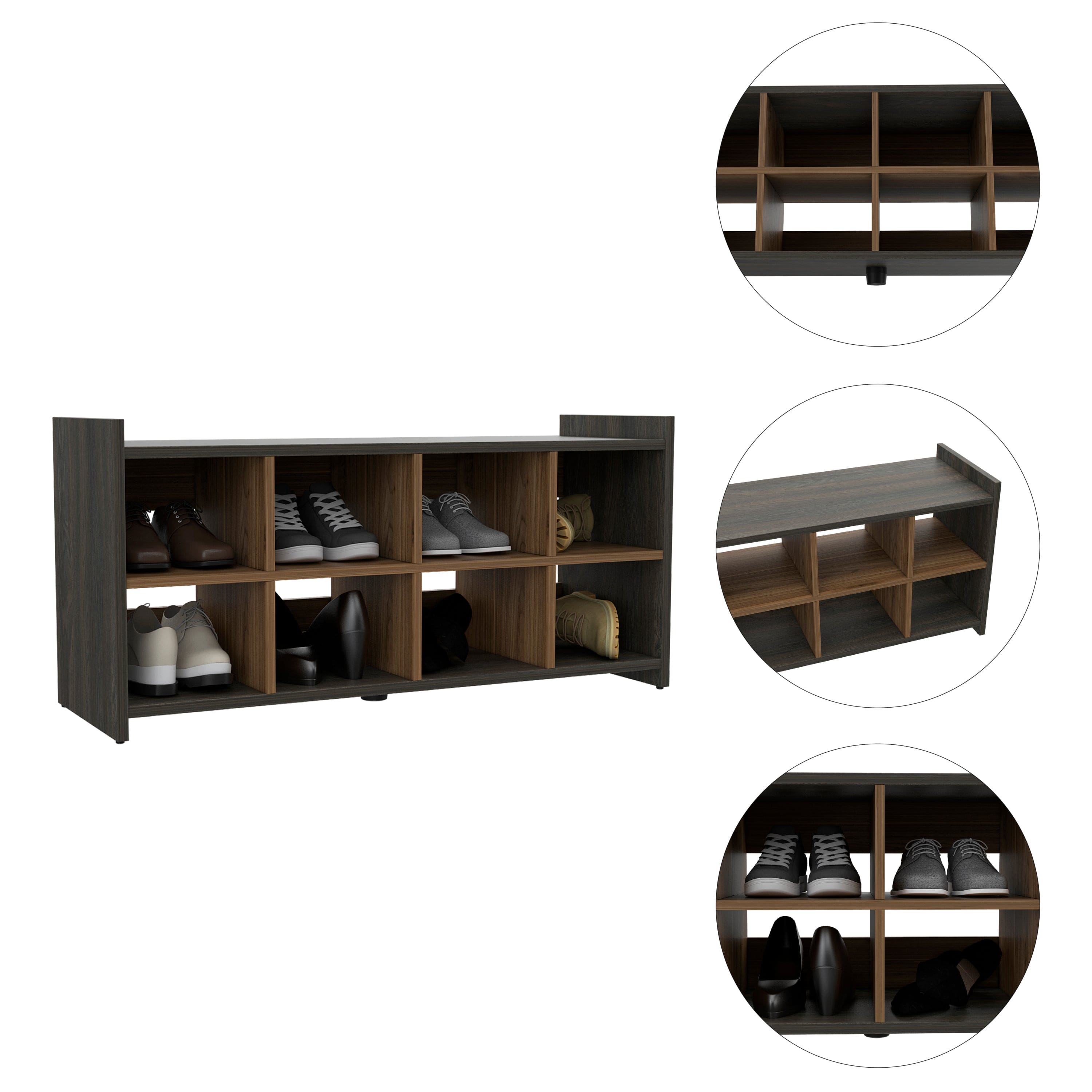 Entryway Storage Unit, Eight Shoe Capacity  -Espresso / Mahogany