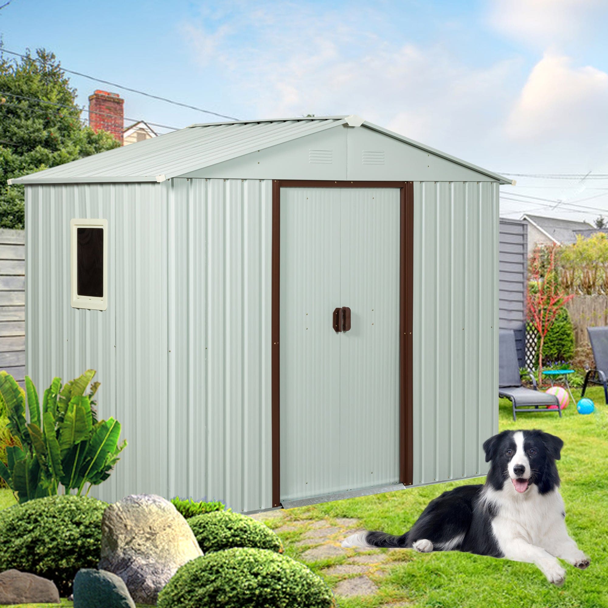 RY-SDYX56-WW 6ft x 5ft Outdoor Metal Storage Shed With window White