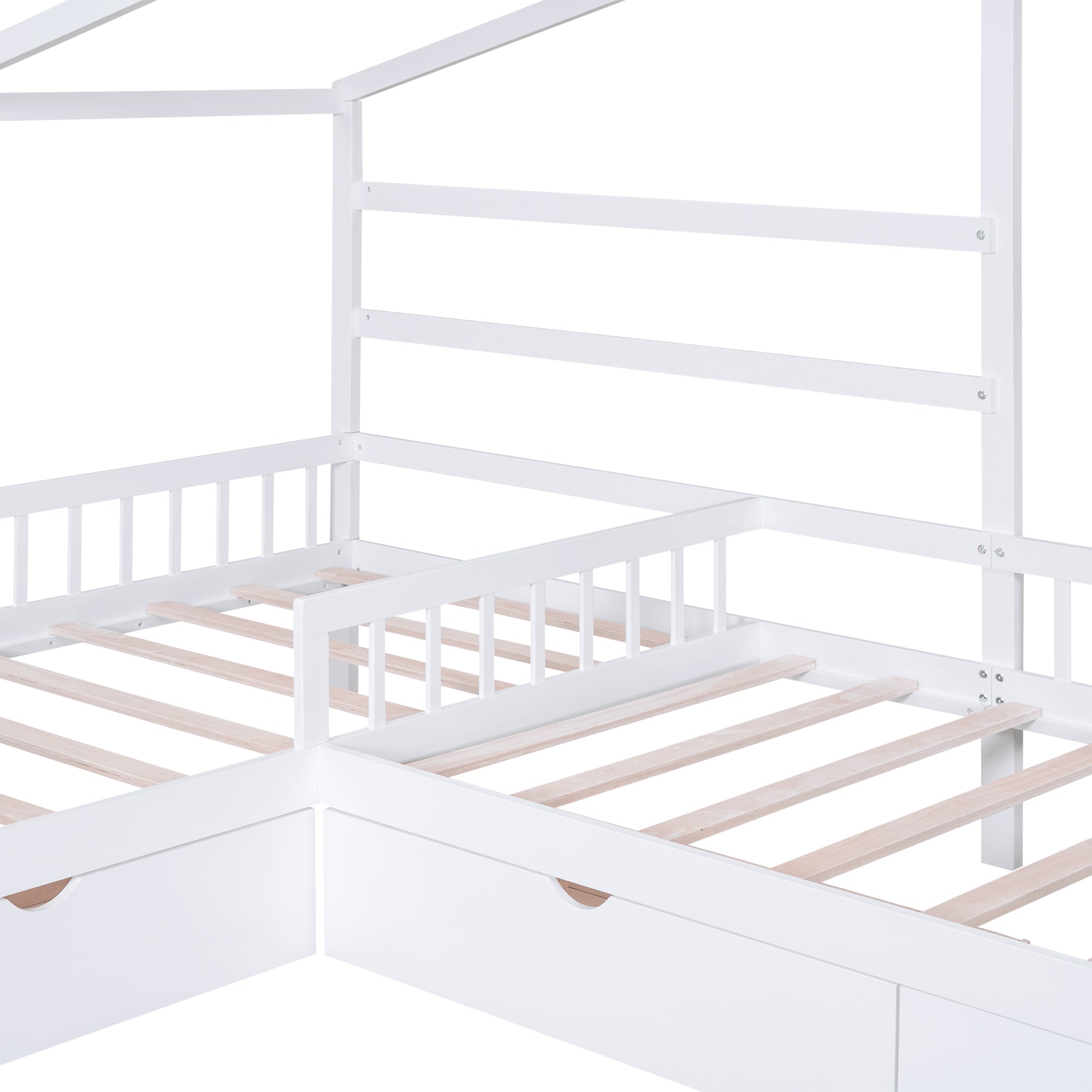 Twin Size House Platform Bed with Three Storage Drawers,White