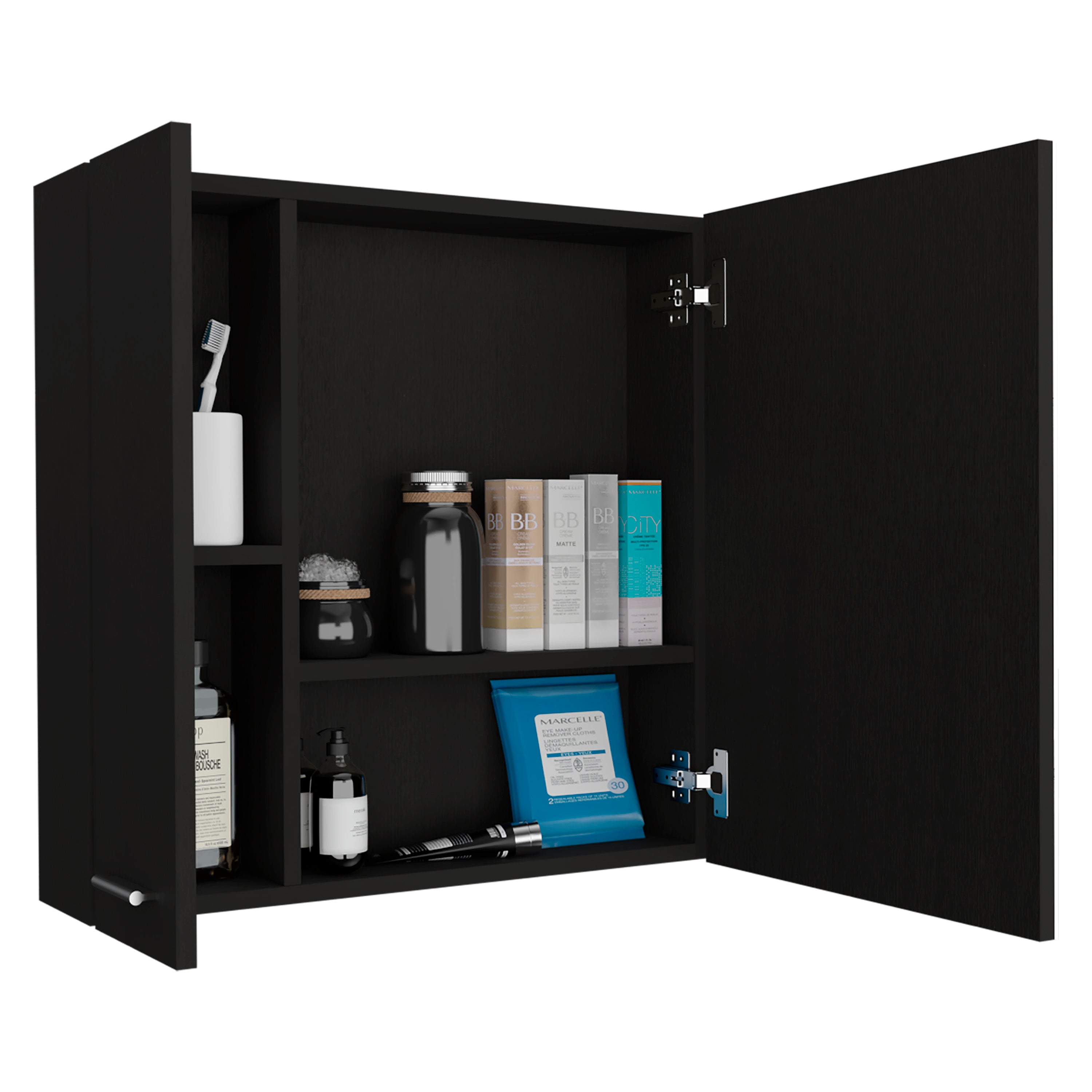 Medicine Cabinet Prague, Four Internal Shelves, Single Door, Black Wengue Finish