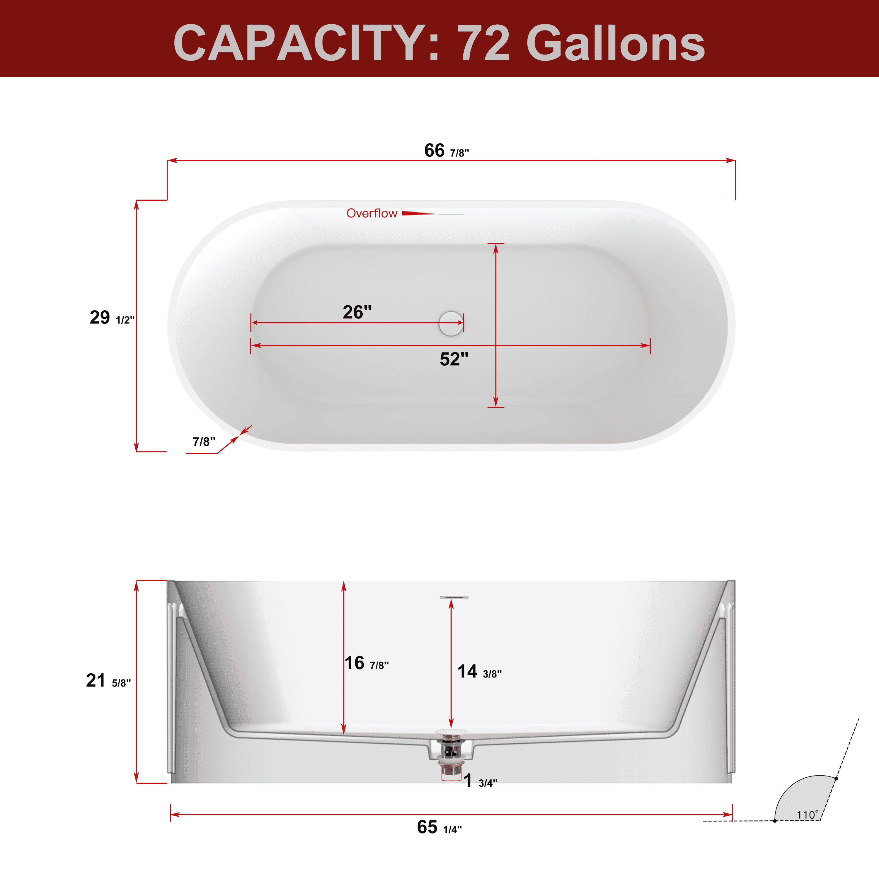 Solid Surface Freestanding Column Style Soaking Bathtub with Overflow and Drain,  Matte White Finish, cUPC Certified - 67*29.5  23S13-67