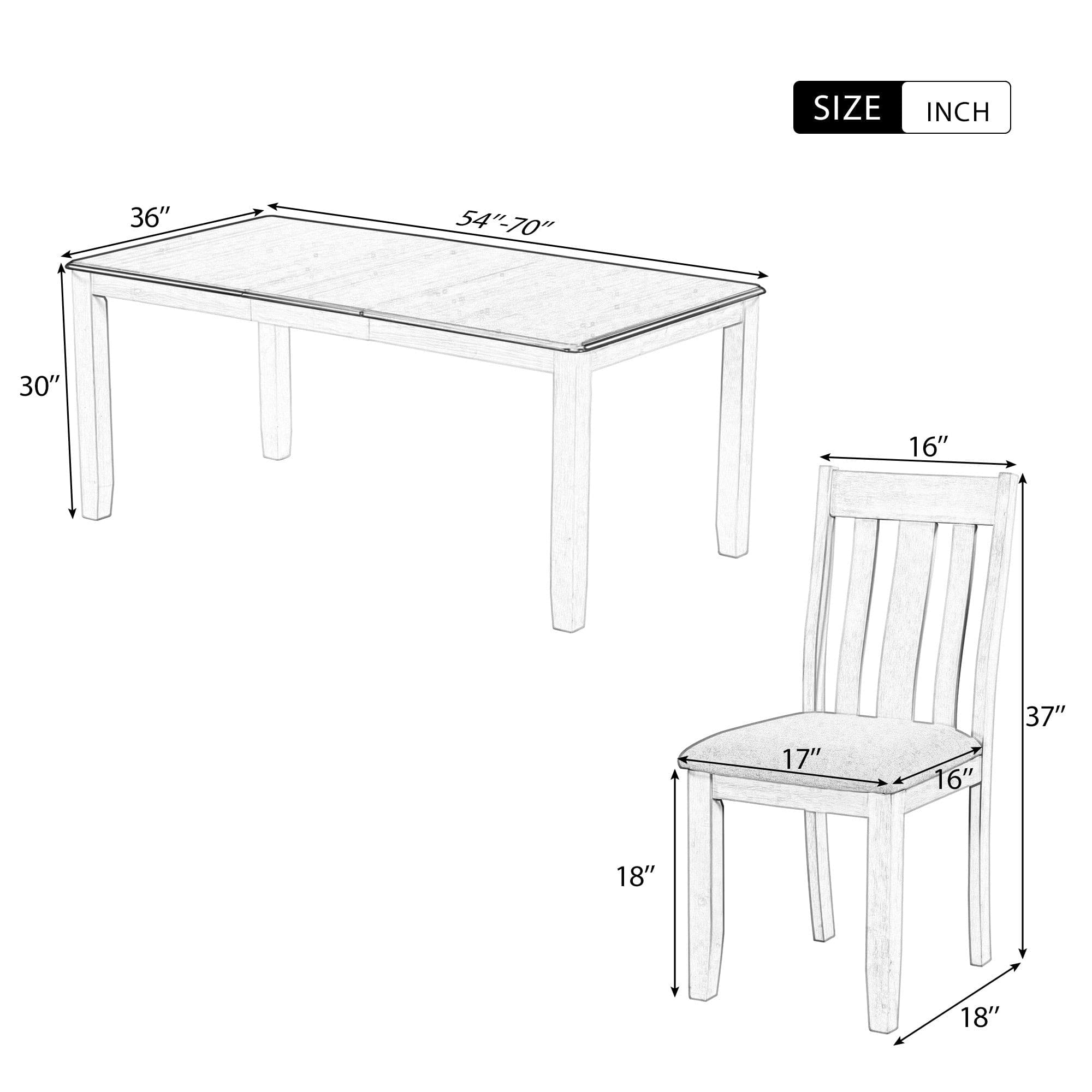 TREXM Retro Style 7-Piece Dining Table Set with Extendable Table and 6 Upholstered Chairs (Brown+White)