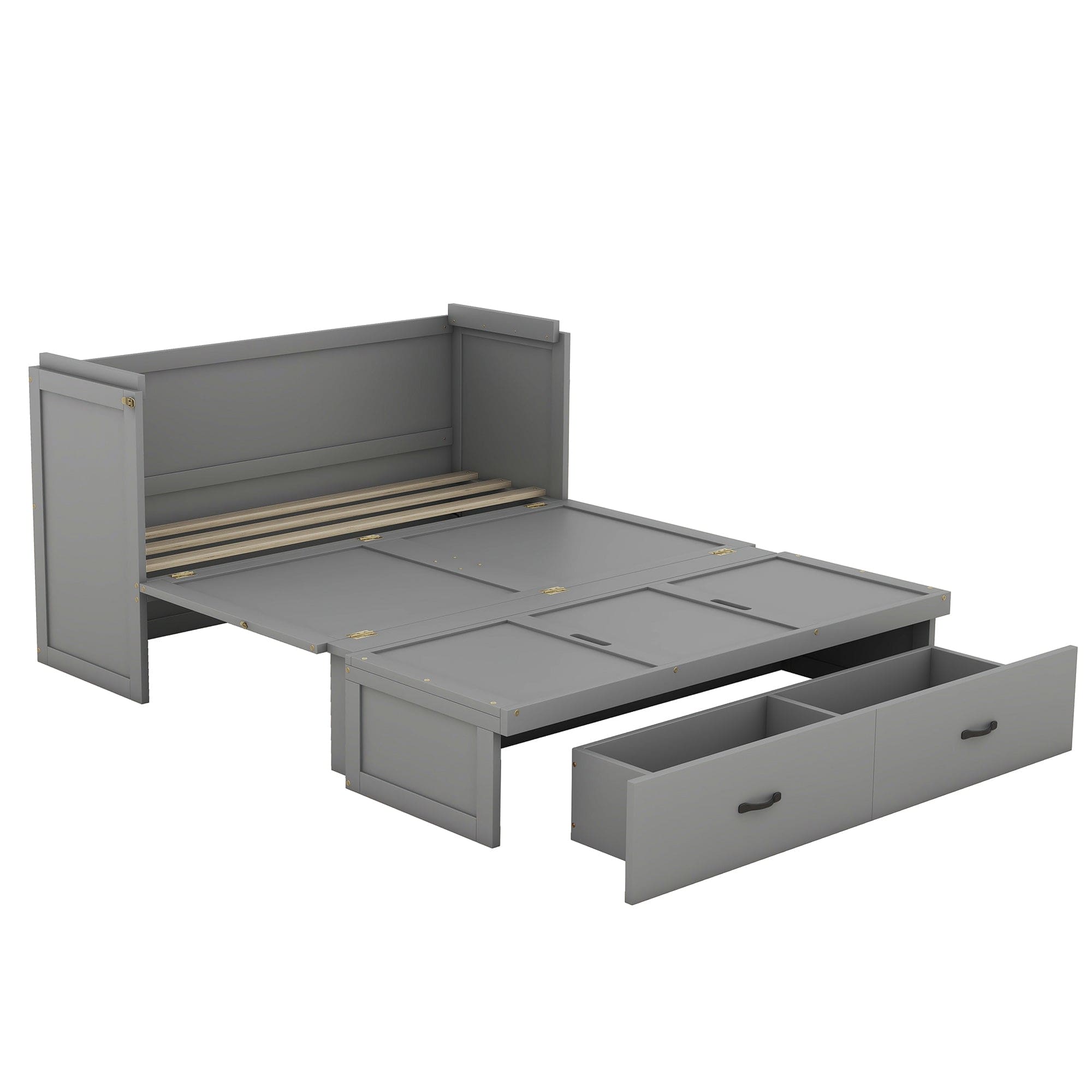 Queen Size Murphy Bed with USB Port and a Large Drawer, Gray