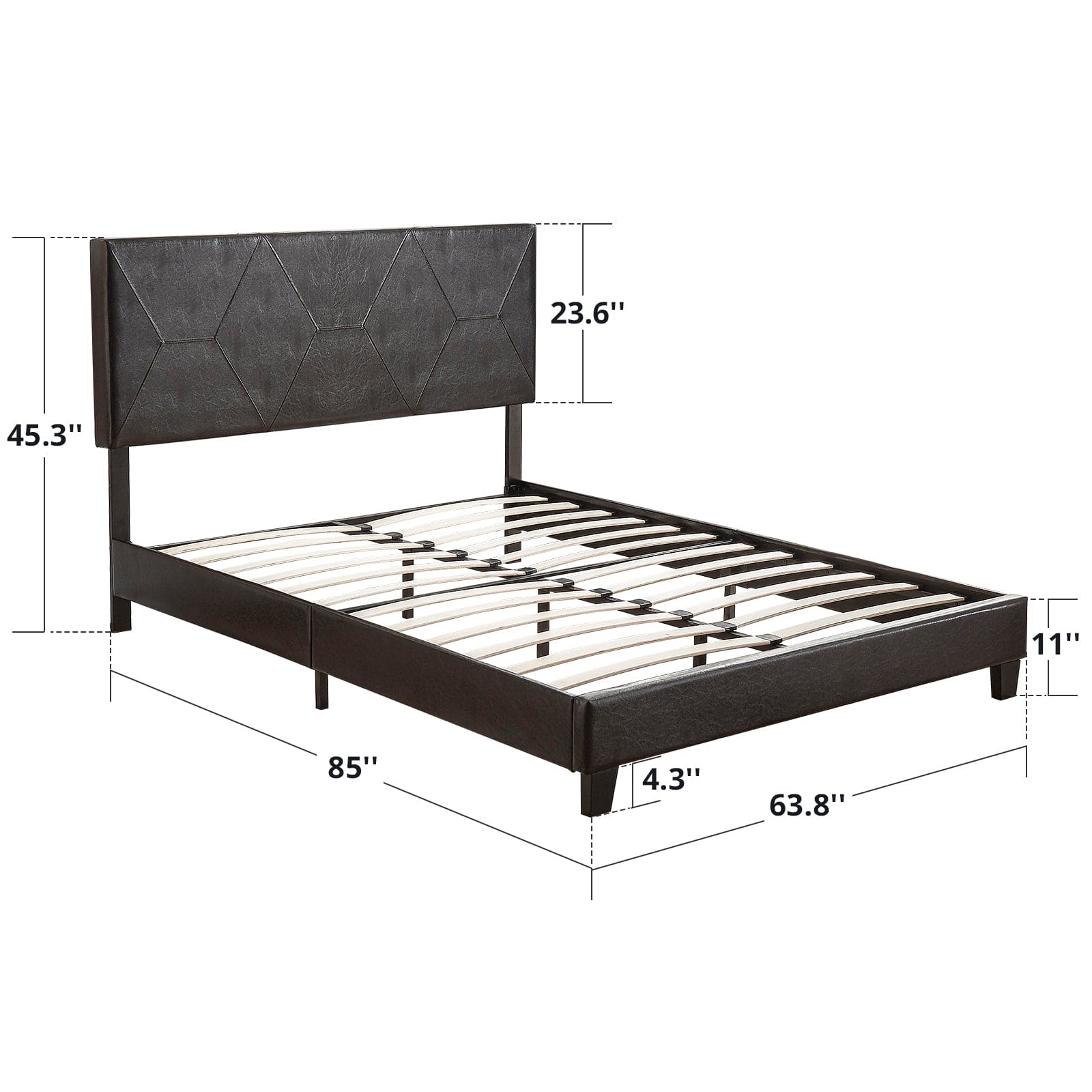 Queen Size Upholstered Platform Bed Frame ,Wood Slat Support, Easy Assembly,Black, pu