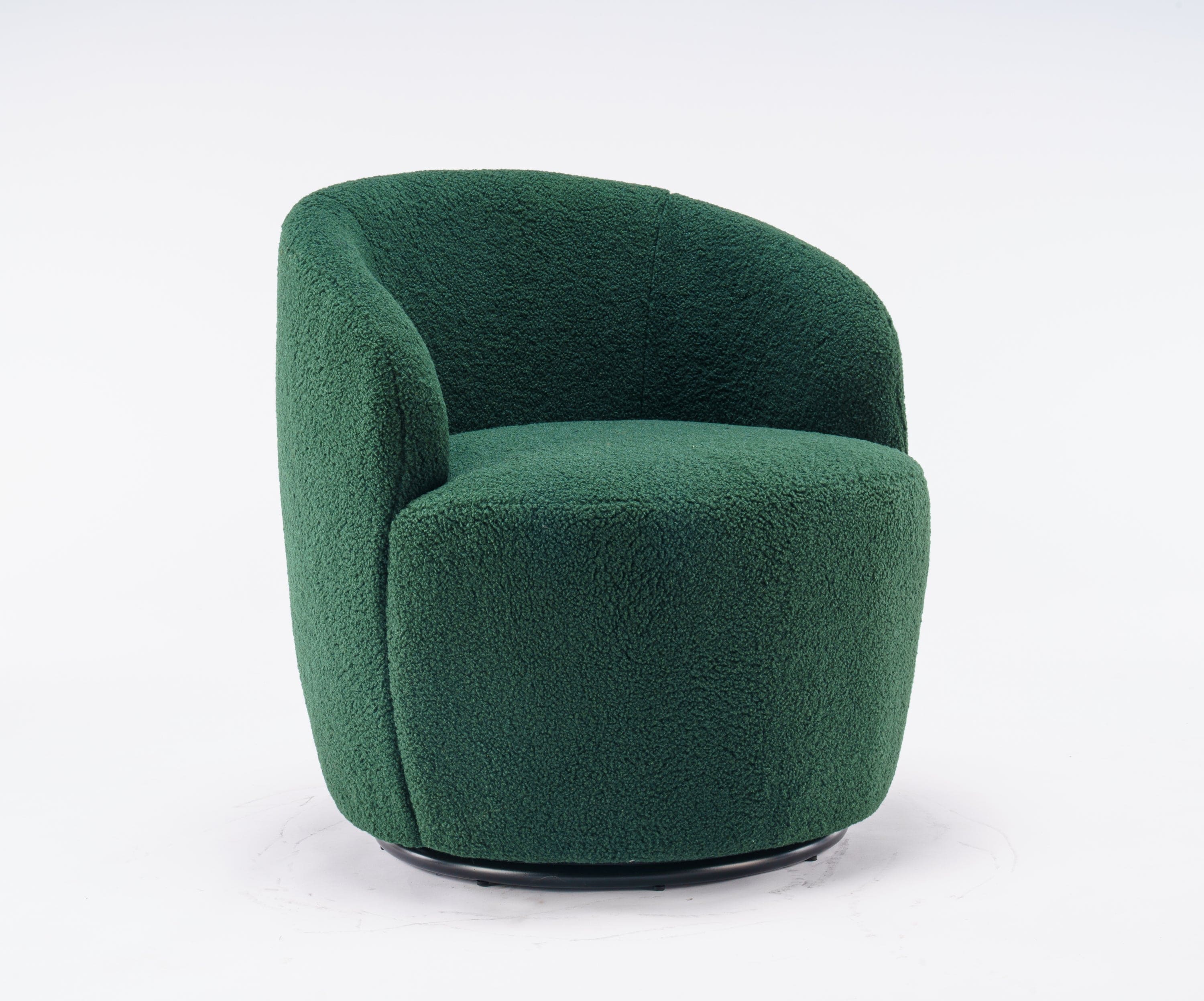 Teddy Fabric Swivel Accent Armchair Barrel Chair With Black Powder Coating Metal Ring,Dark Green