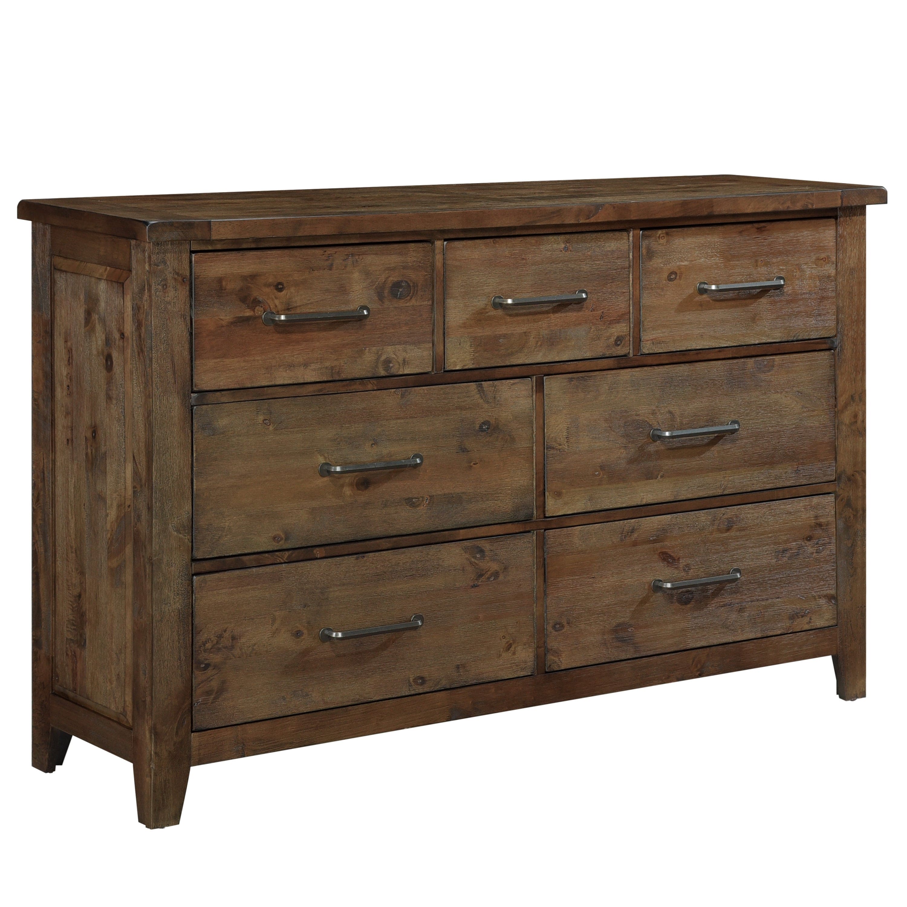 Classic Burnished Brown Dresser 1pc Solid Rubberwood 7 Drawers Transitional Design Bedroom Furniture Rustic Look