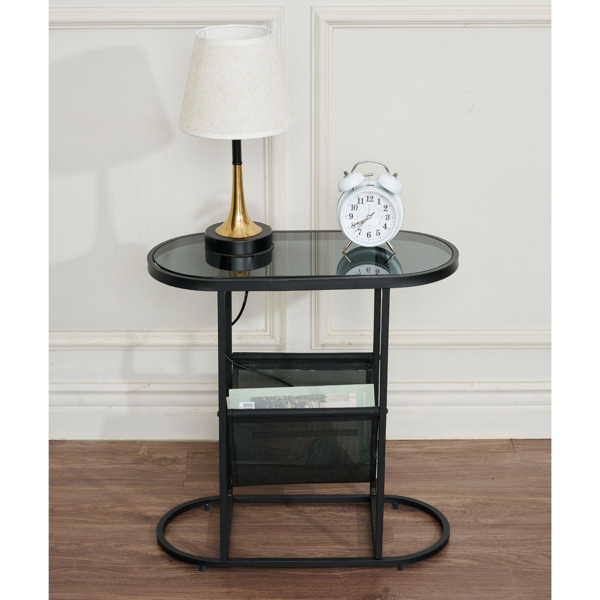 Glass Oval Small Side Tables Living Room Small Space With Magazines Organizer Storage Space