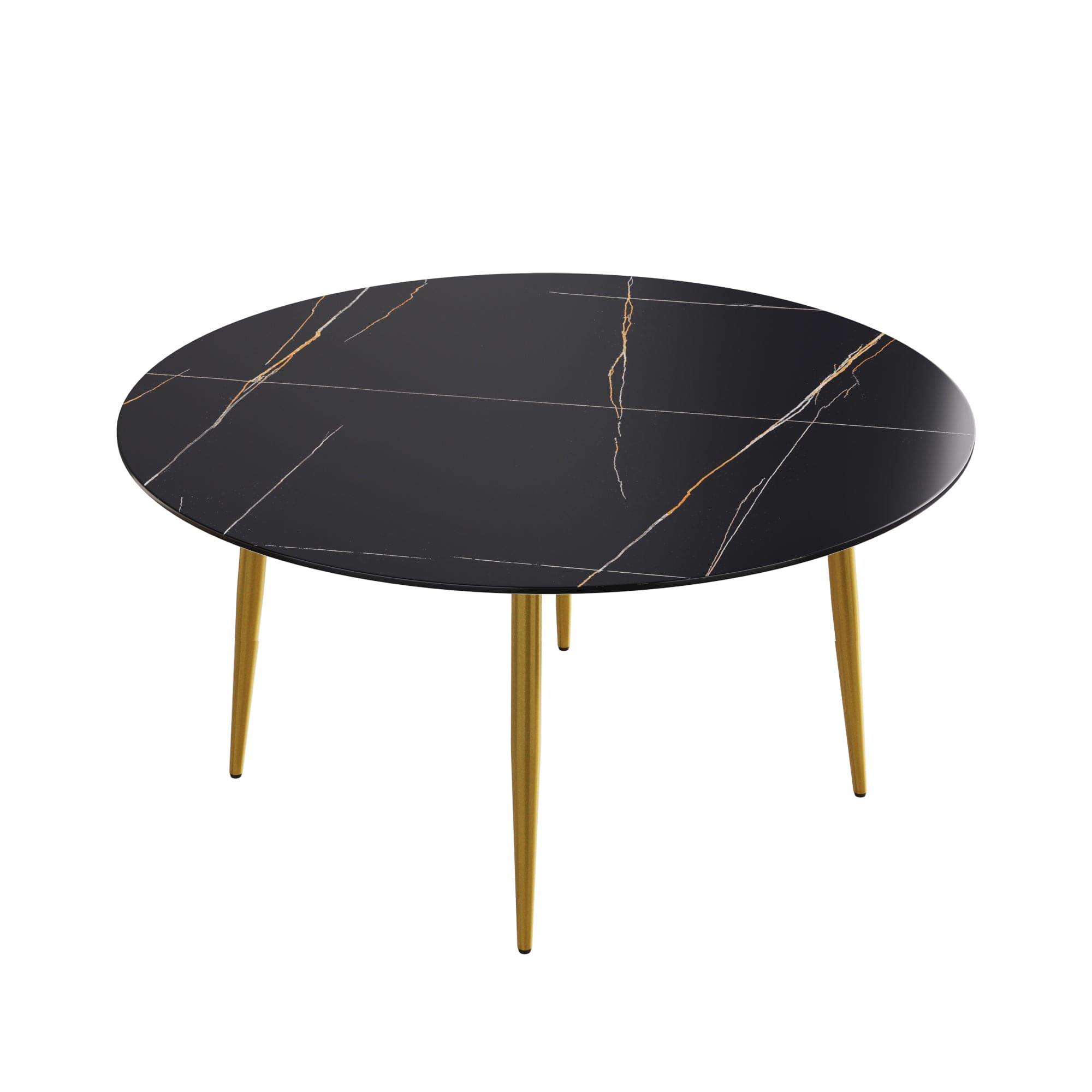 59.05"Modern man-made stone round golden metal dining table-position for 6 people